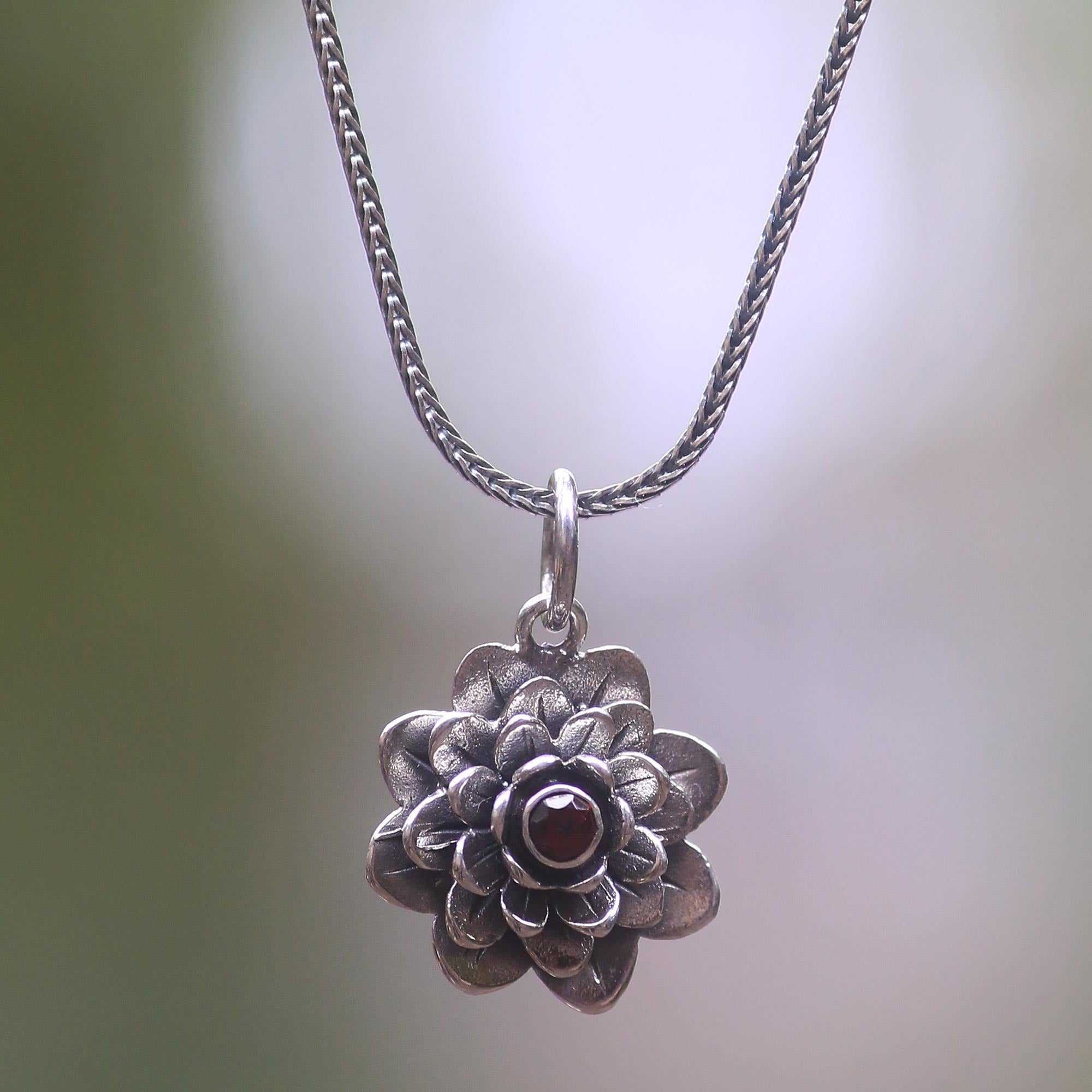 Premium Sacred Red Lotus Sterling Silver Necklace - Handcrafted Elegance