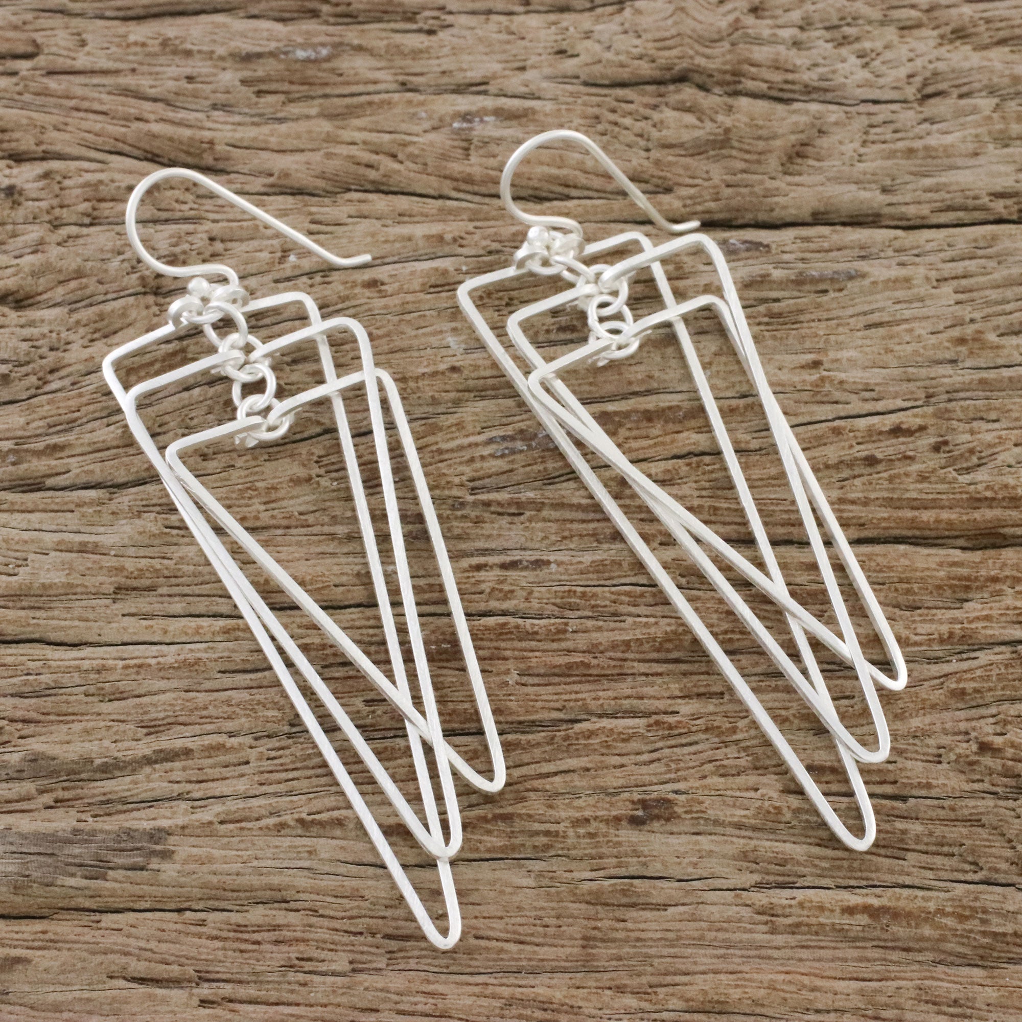 Premium Matte Triangles Sterling Silver Dangle Earrings – Modern Elegance