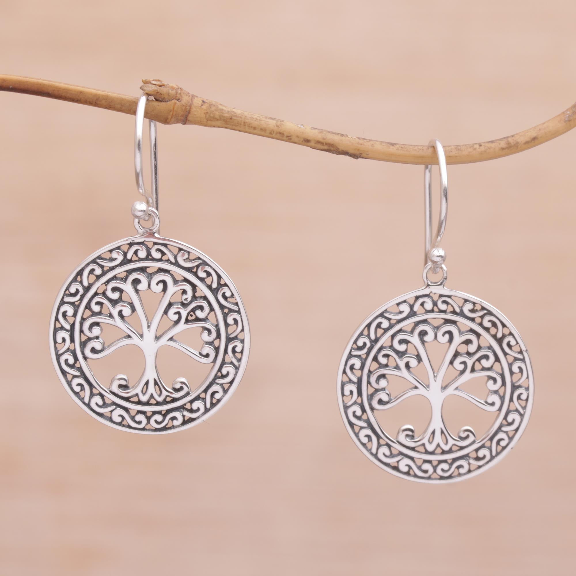 Premium Flourishing Forest Handmade in Bali 925 Sterling Silver Tree Dangle Earrings