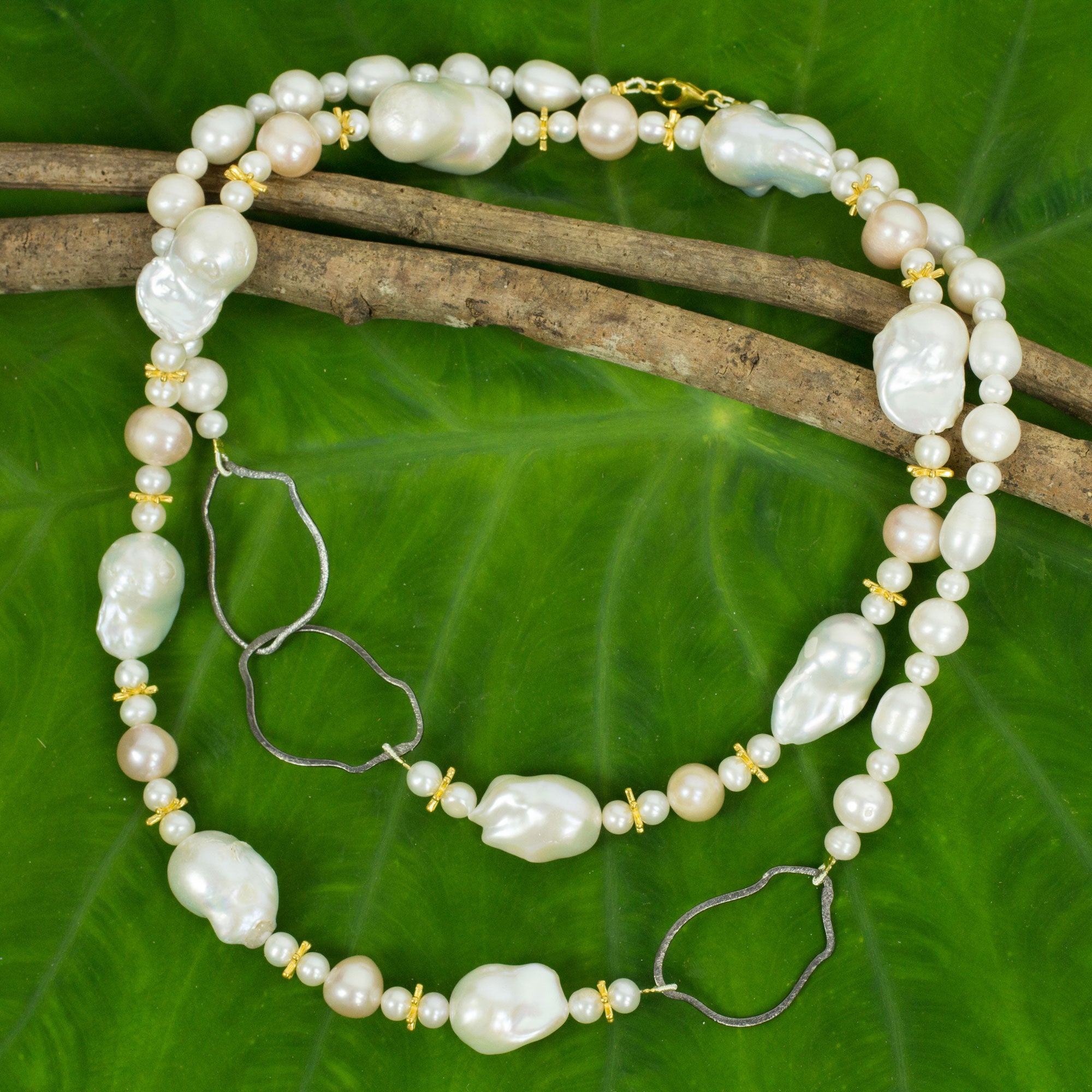 Premium Exotic Muse White Pearl Necklace with 24k Gold & Sterling Silver