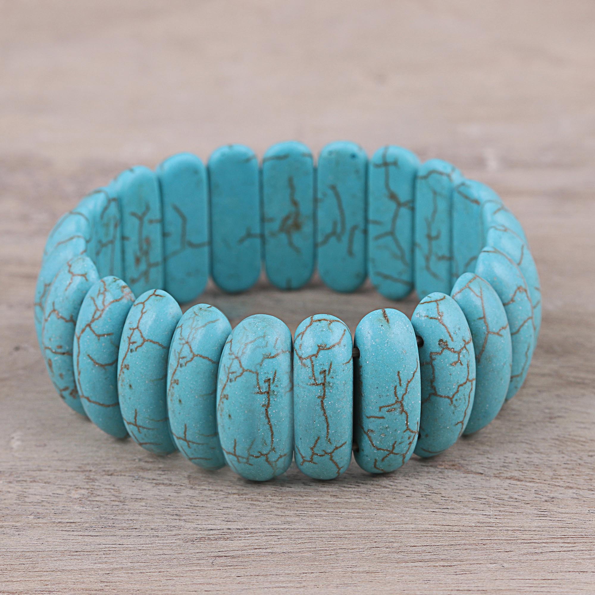 Premium Cool Water Turquoise Beaded Stretch Bracelet - Summer Refresh Style