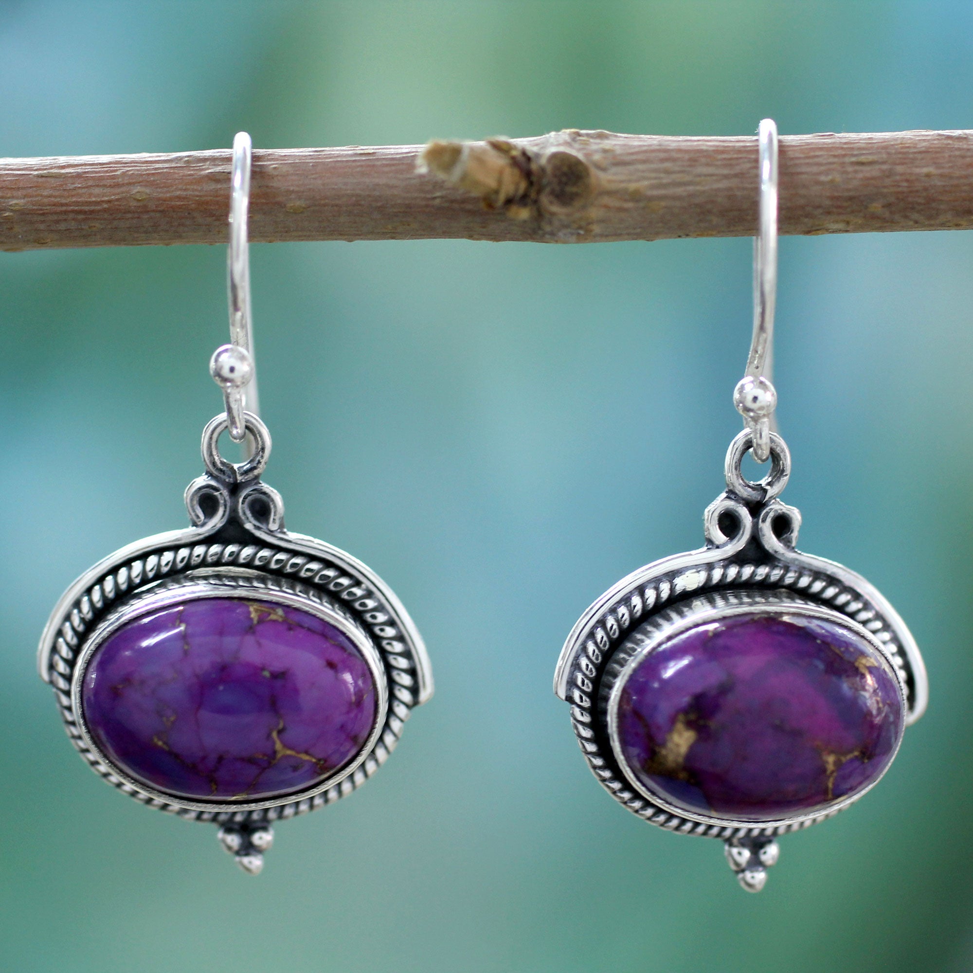 Premium Royal Purple Composite Turquoise Sterling Silver Hook Earrings