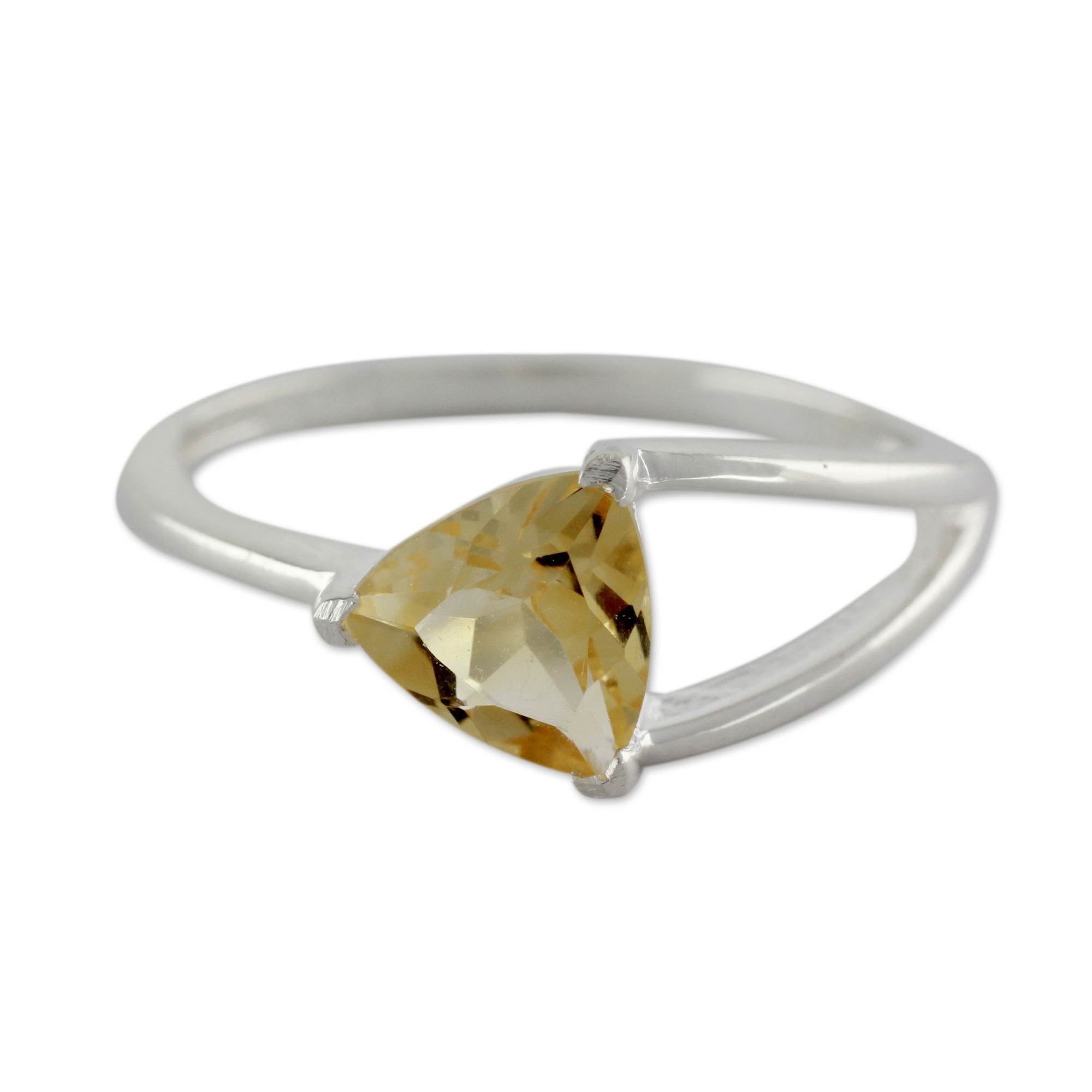 Premium Triangle Citrine Solitaire Ring in Sterling Silver