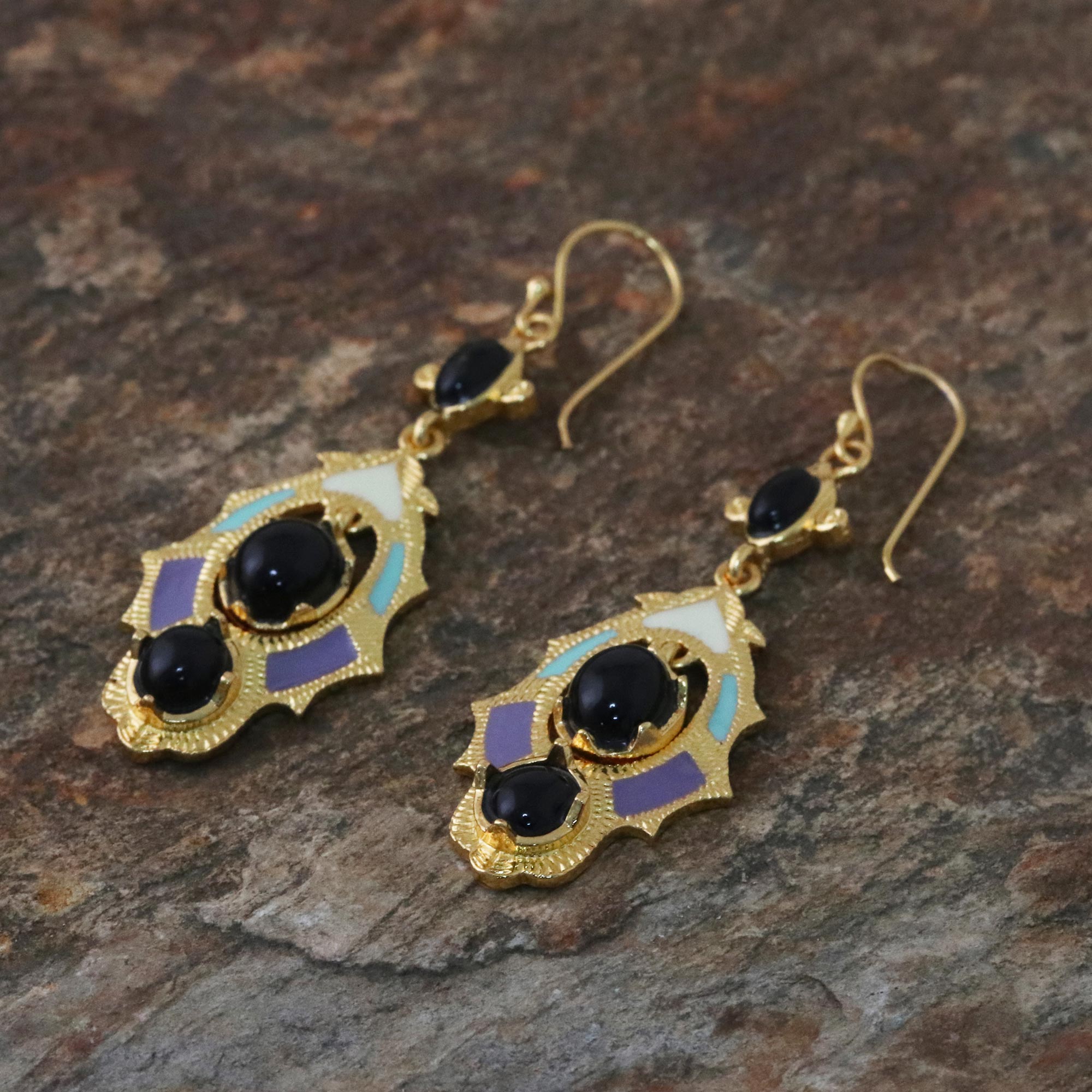 Premium Thai Gold Plated Brass Elegant Dangle Earrings - Handcrafted in Thailand