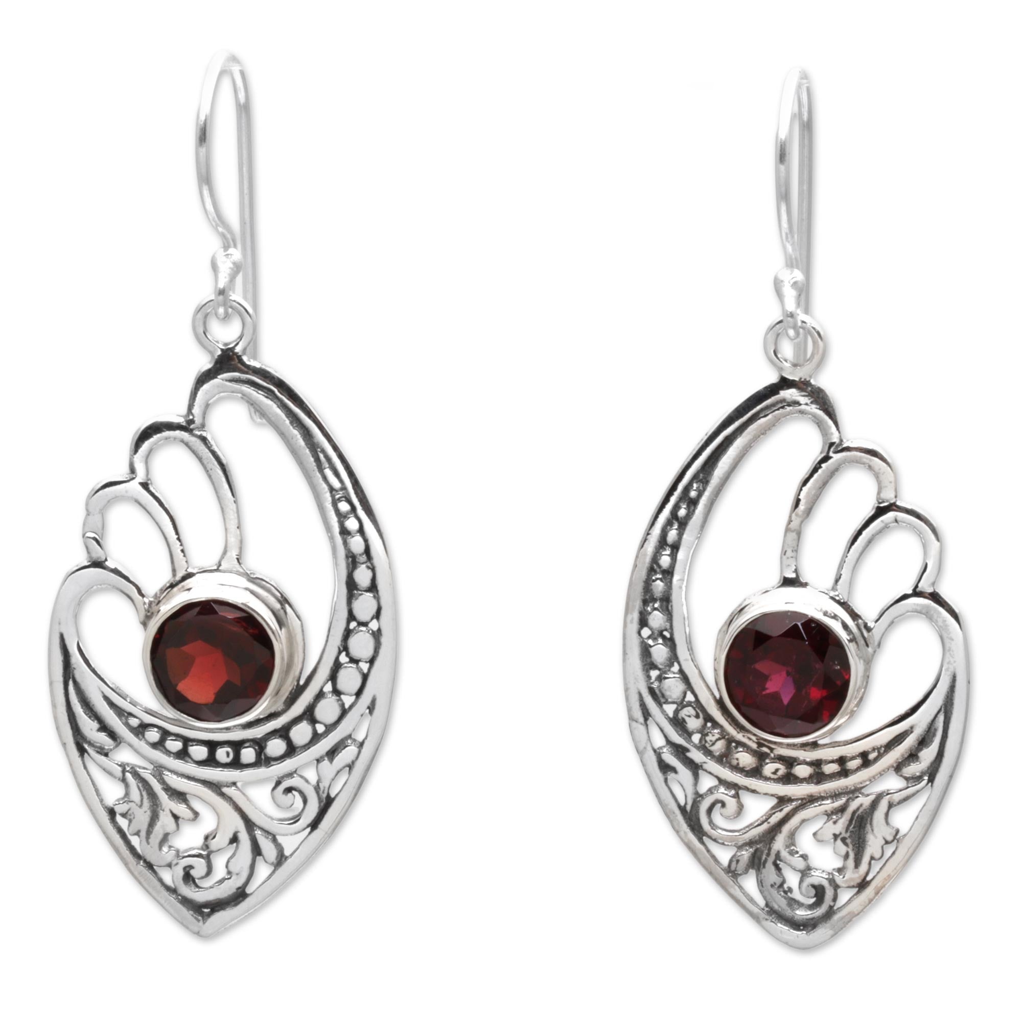 Premium 2 Carats Garnet & Sterling Silver Balinese Artisan Earrings