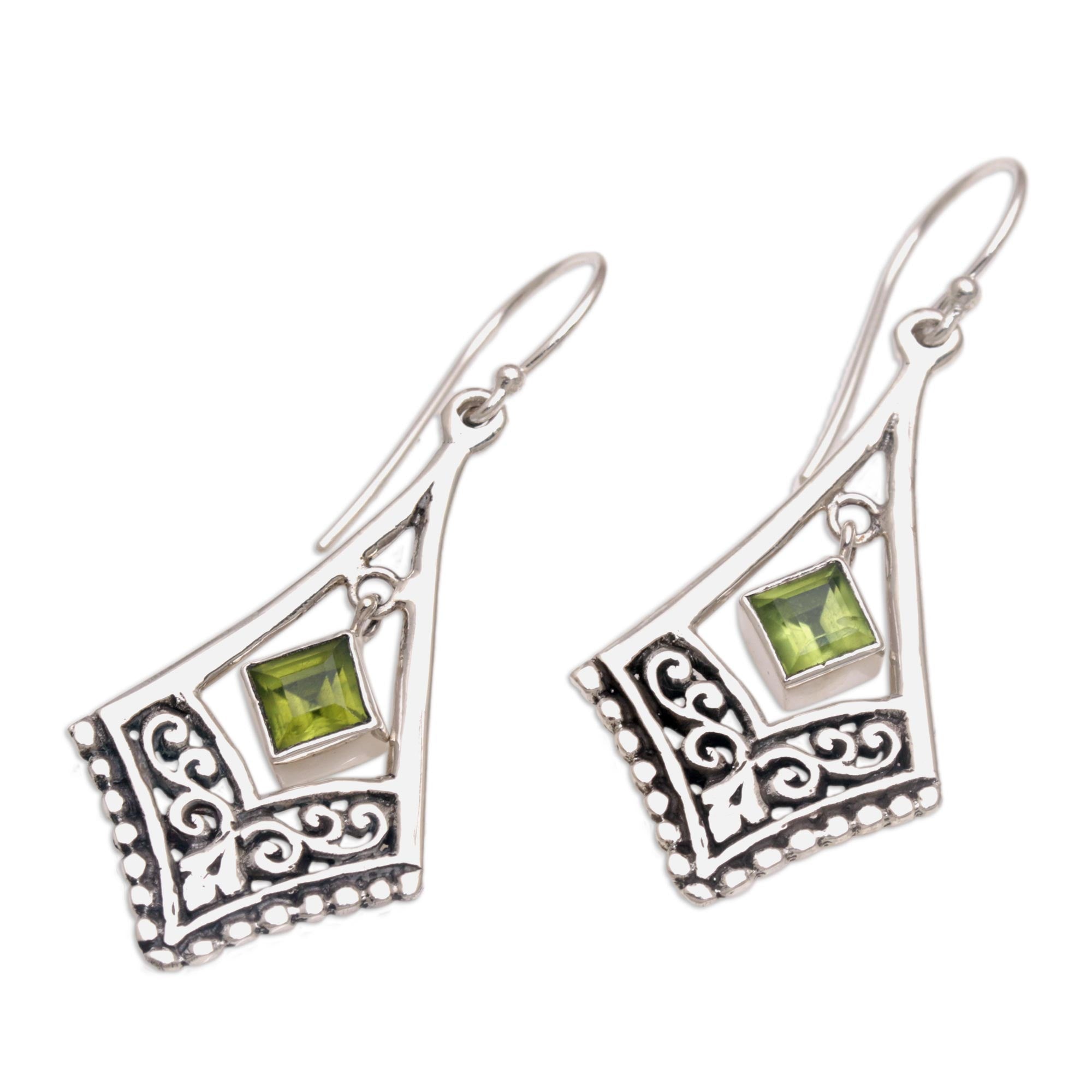 Premium Gianyar Dangle Earrings - Handcrafted Sterling Silver with Green Peridot