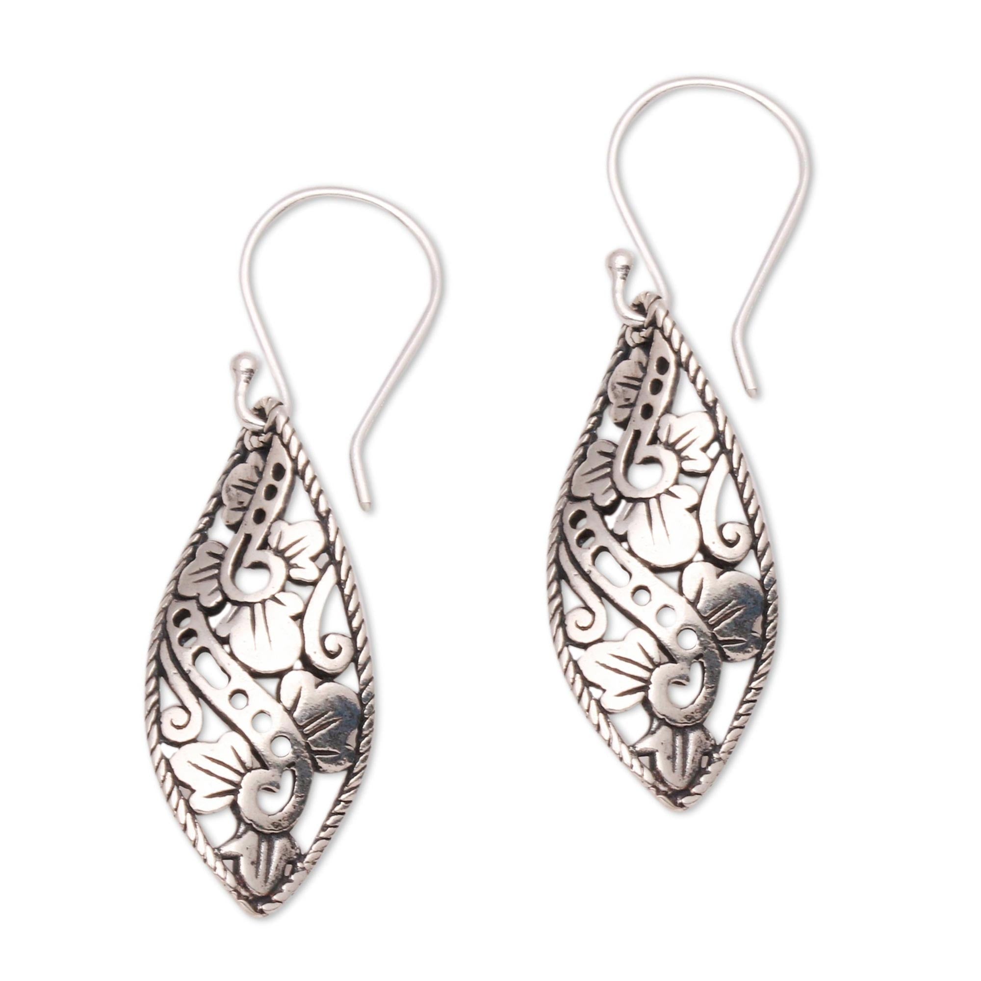 Premium Bali Sterling Silver Openwork Dangle Earrings - Handcrafted Elegance