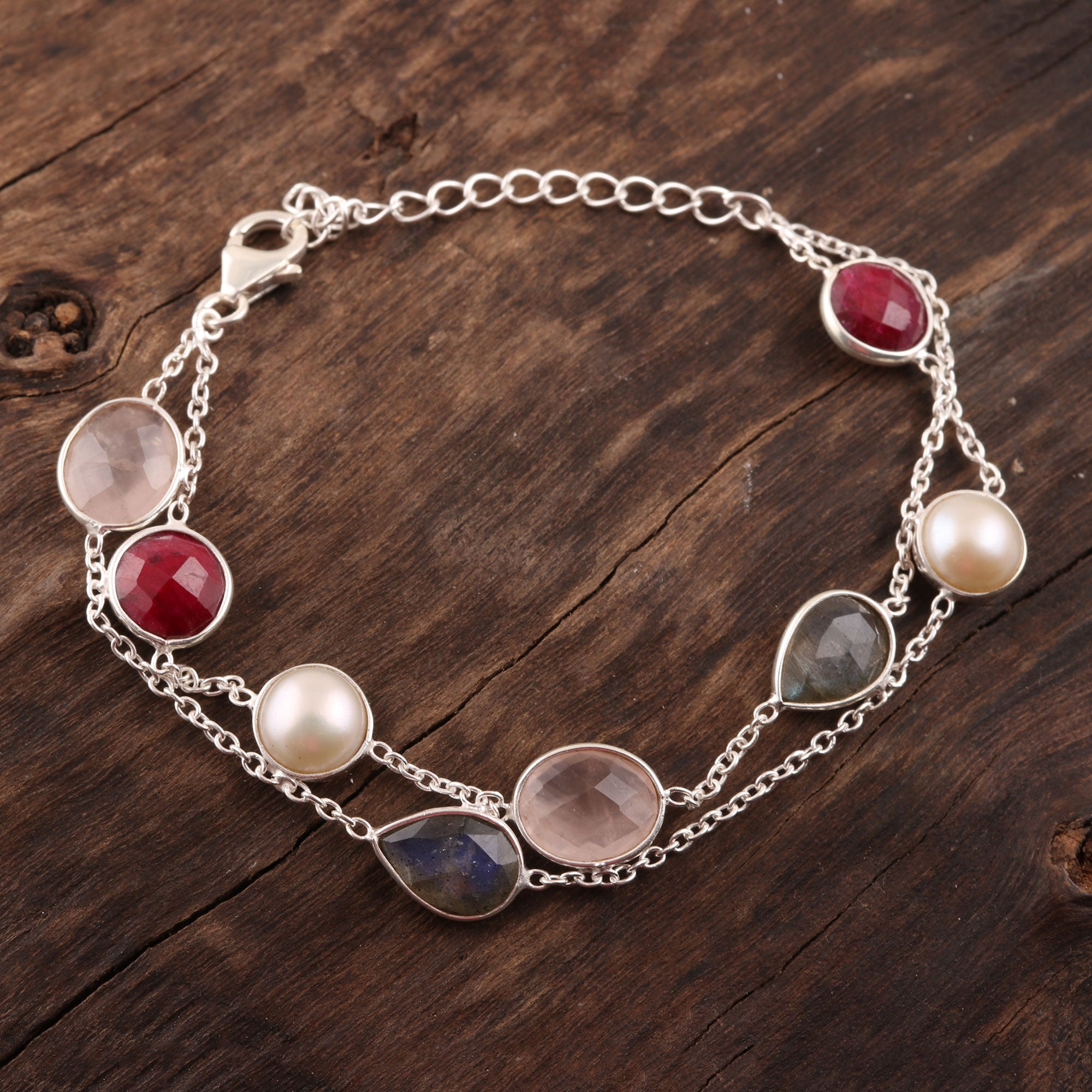 Premium Multi-Gemstone & Pearl Bracelet - Elegant Indian Design