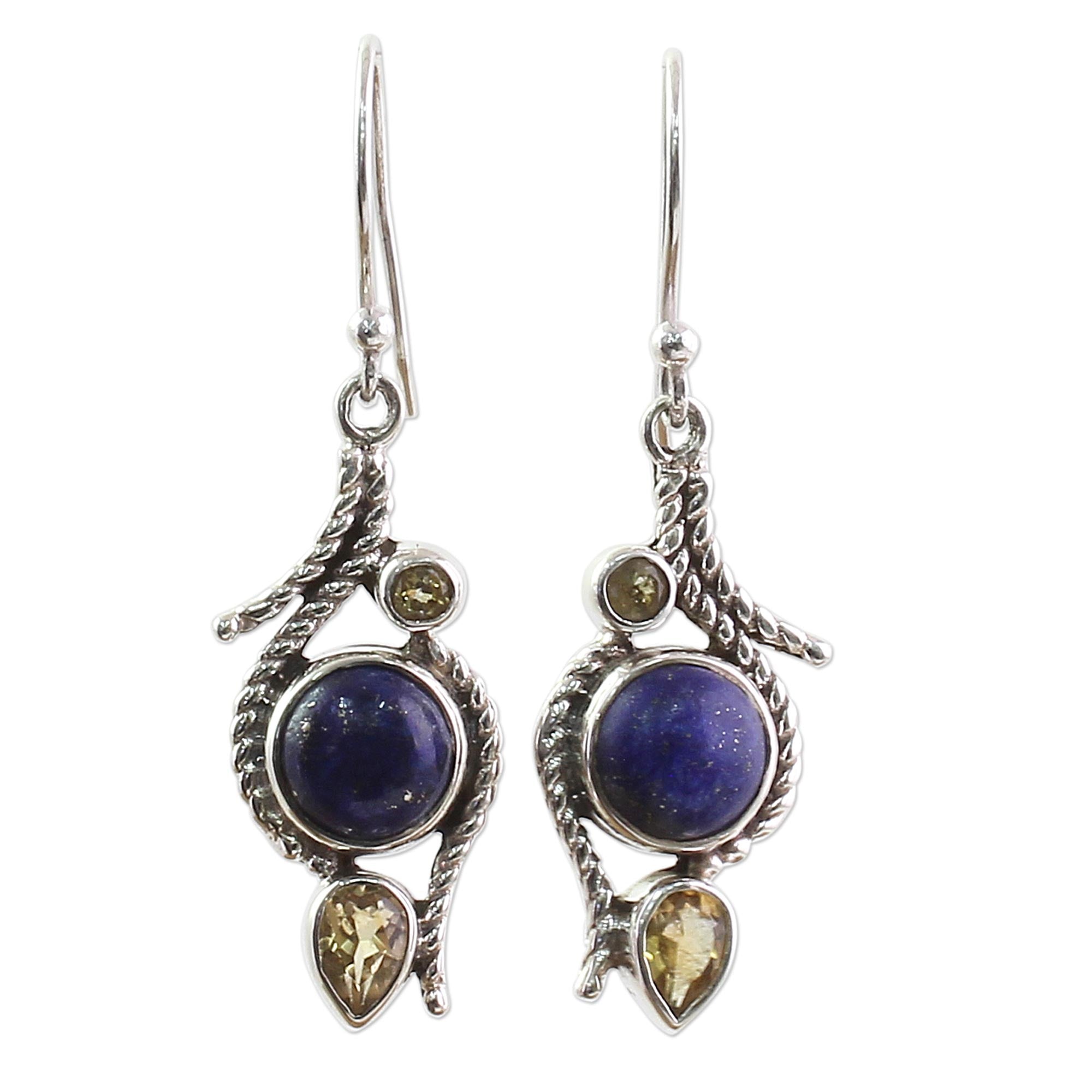 Premium Starry Bliss Lapis Lazuli & Citrine Sterling Silver Dangle Earrings - Handcrafted in India