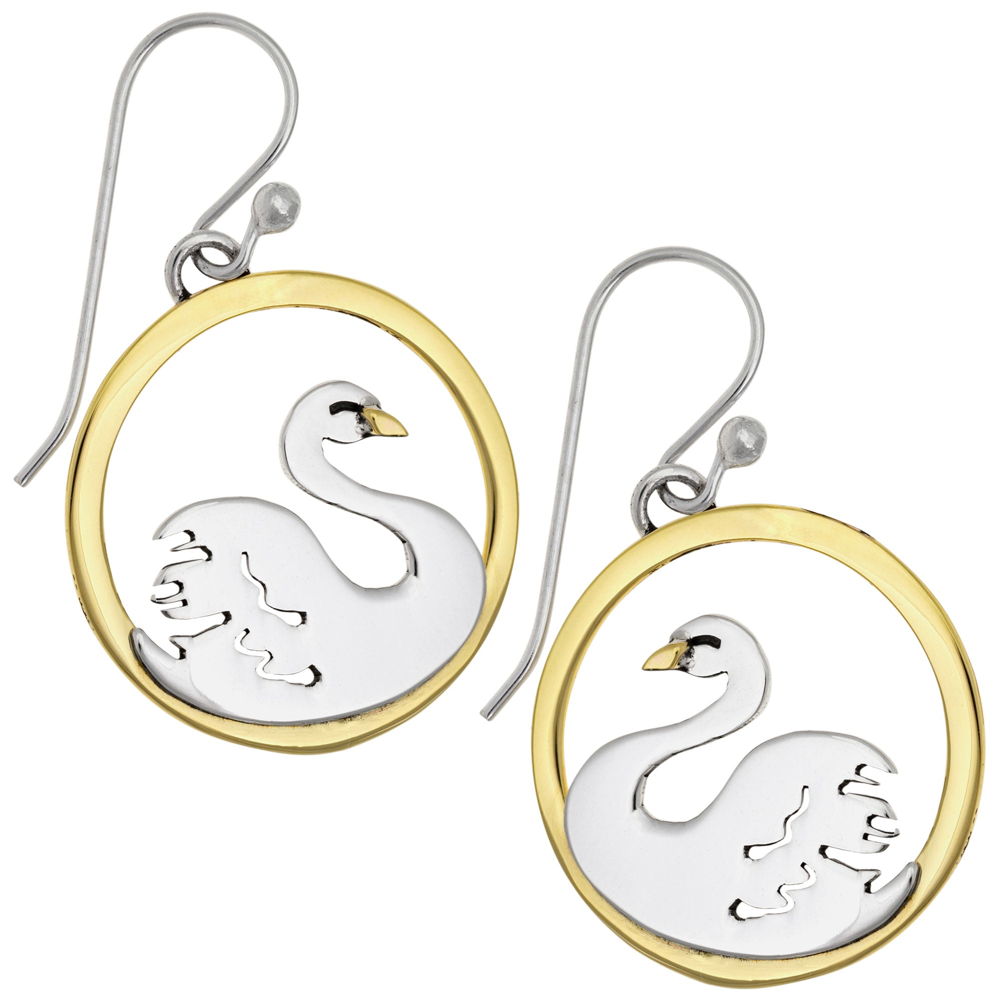 Premium Sterling Silver & Brass Swan Earrings - Handcrafted Elegance