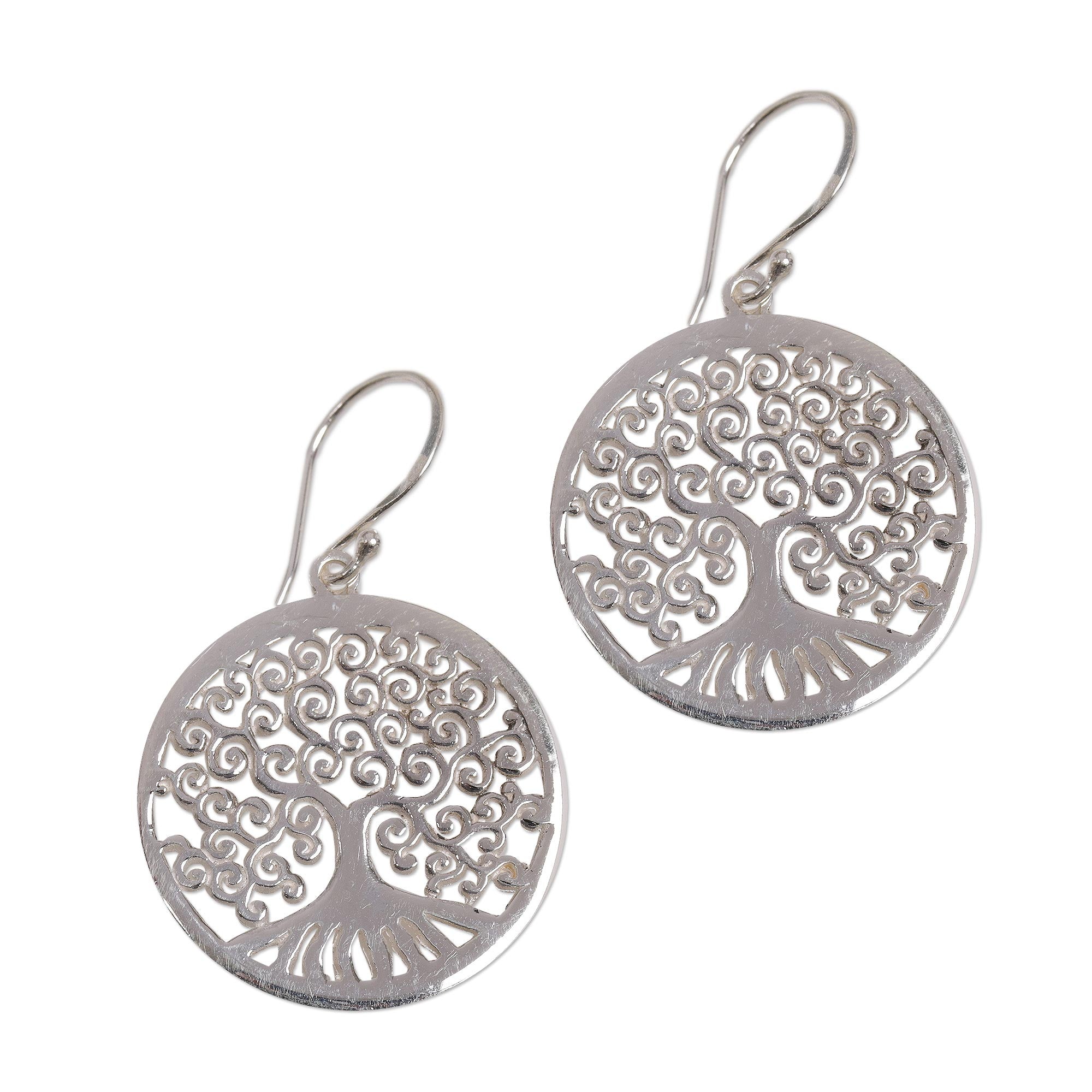 Premium Sterling Silver Tree Dangle Earrings - Handcrafted Indonesian Artisan Design