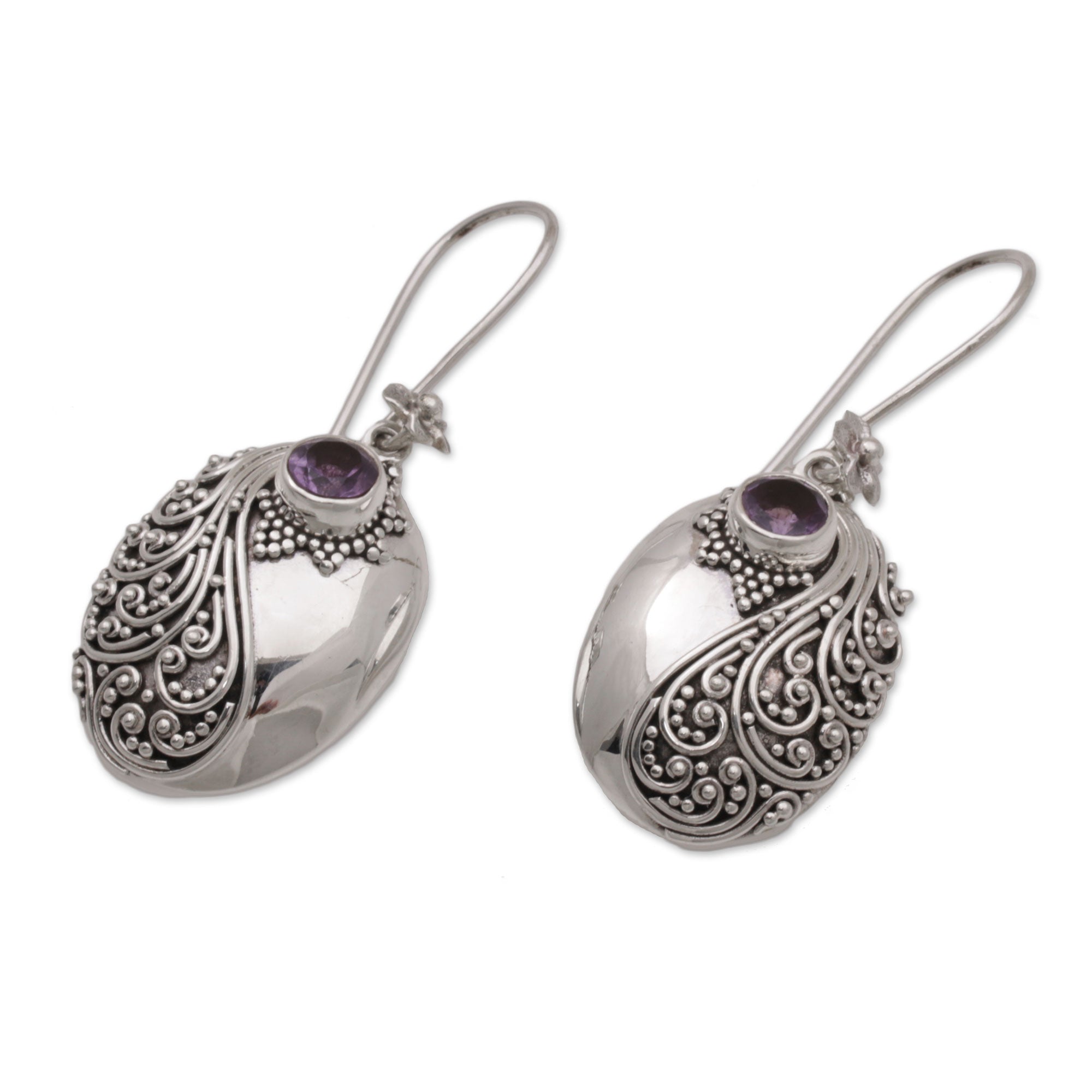 Premium Spiral Garden Amethyst Dangle Earrings in Sterling Silver