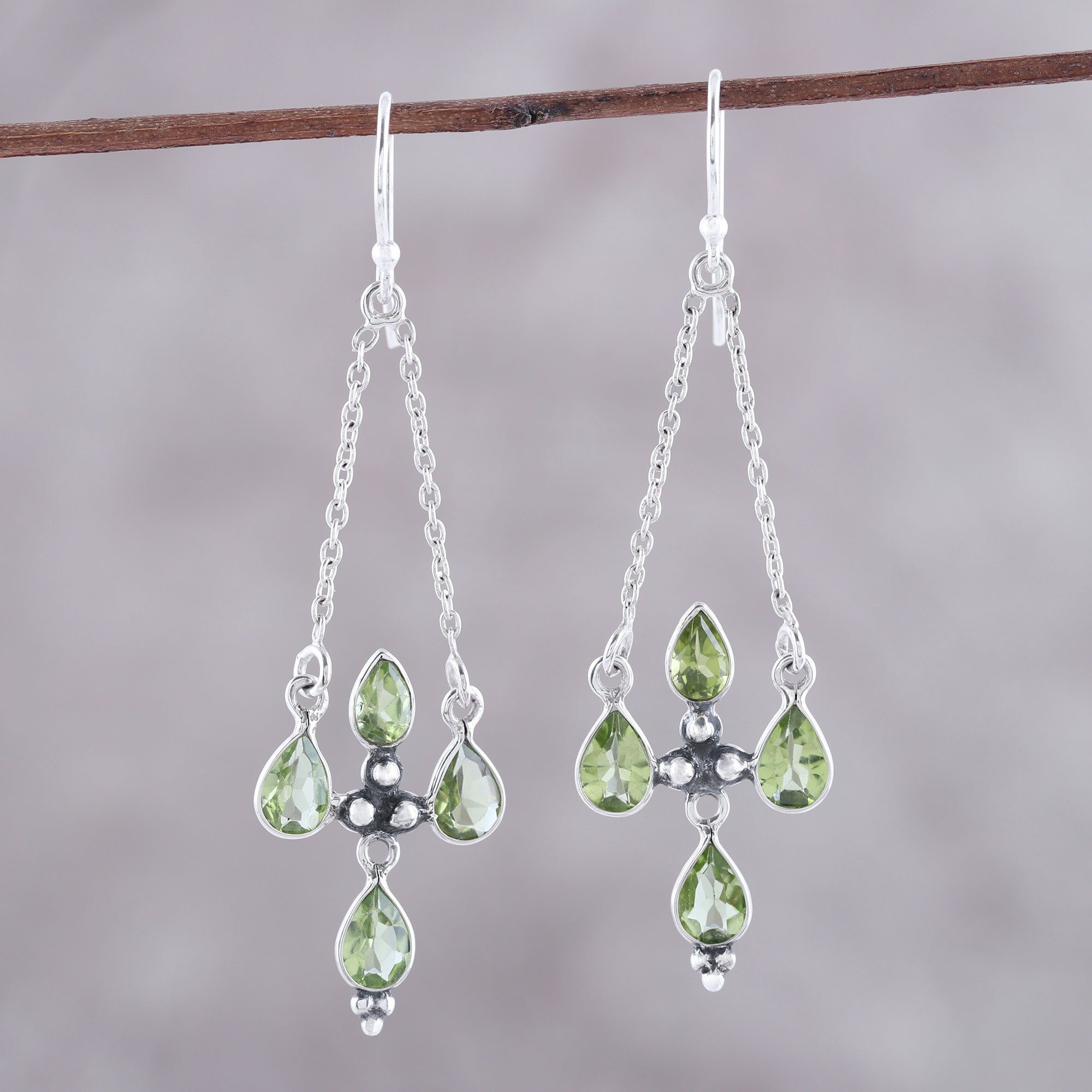 Premium Green Flare Peridot Chandelier Earrings in Sterling Silver