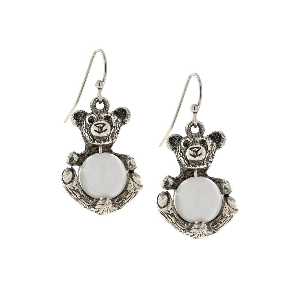 Premium 1928 Jewelry® Pewter Round Semi-Precious White Quartz Teddy Bear Drop Earrings