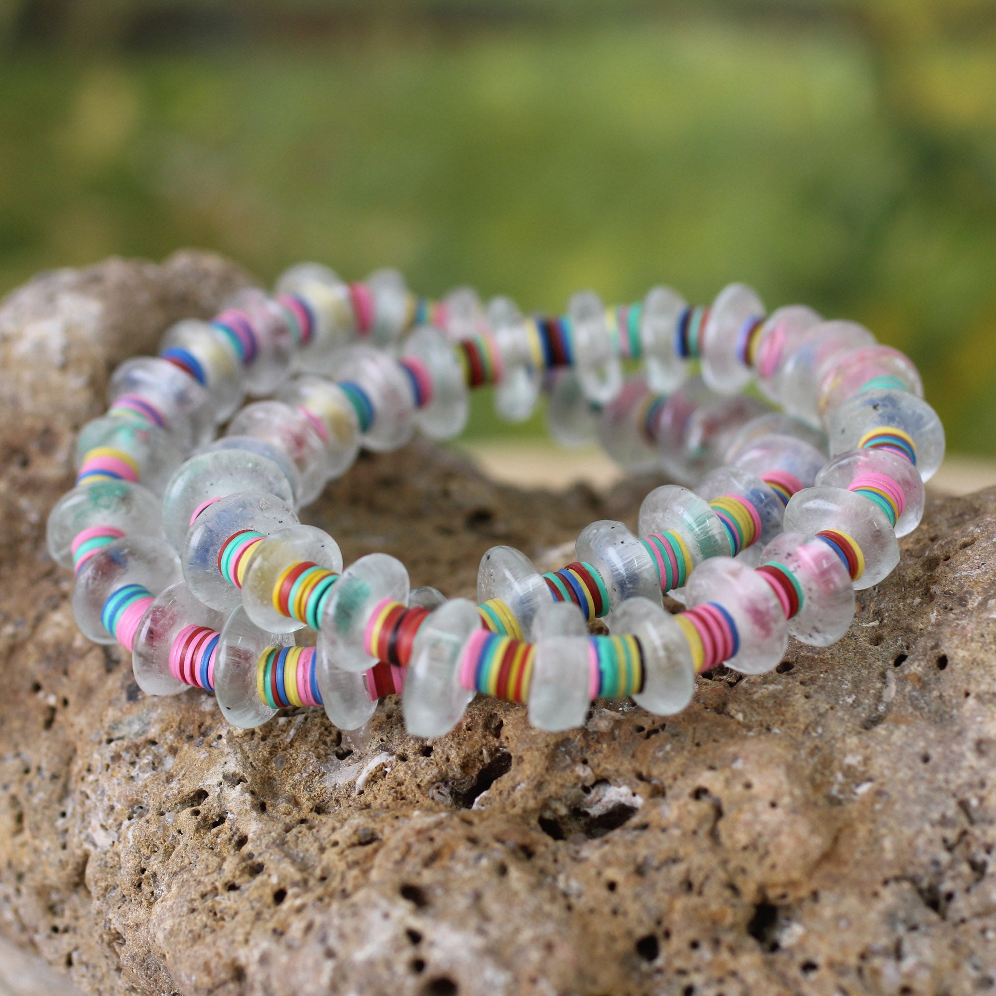 Premium Odo Akoma Handmade Recycled Glass Stretch Bracelets (Pair) - Eco-Friendly Jewelry