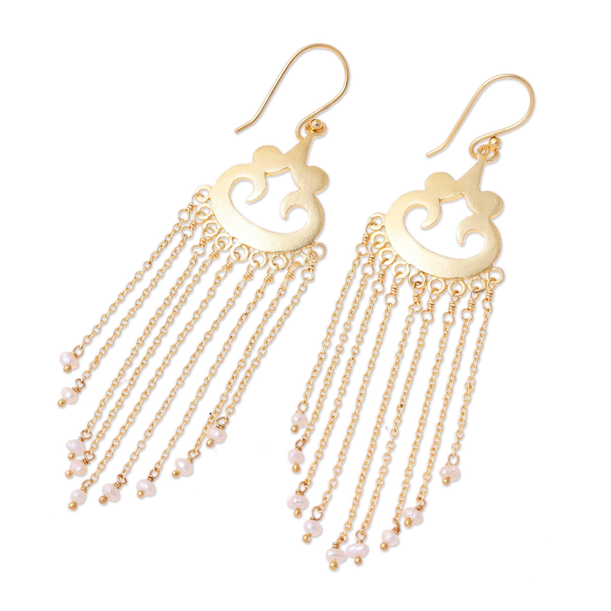 Premium Glowing Rain Gold Plated Cultured Pearl Earrings - Indian Artisan Design