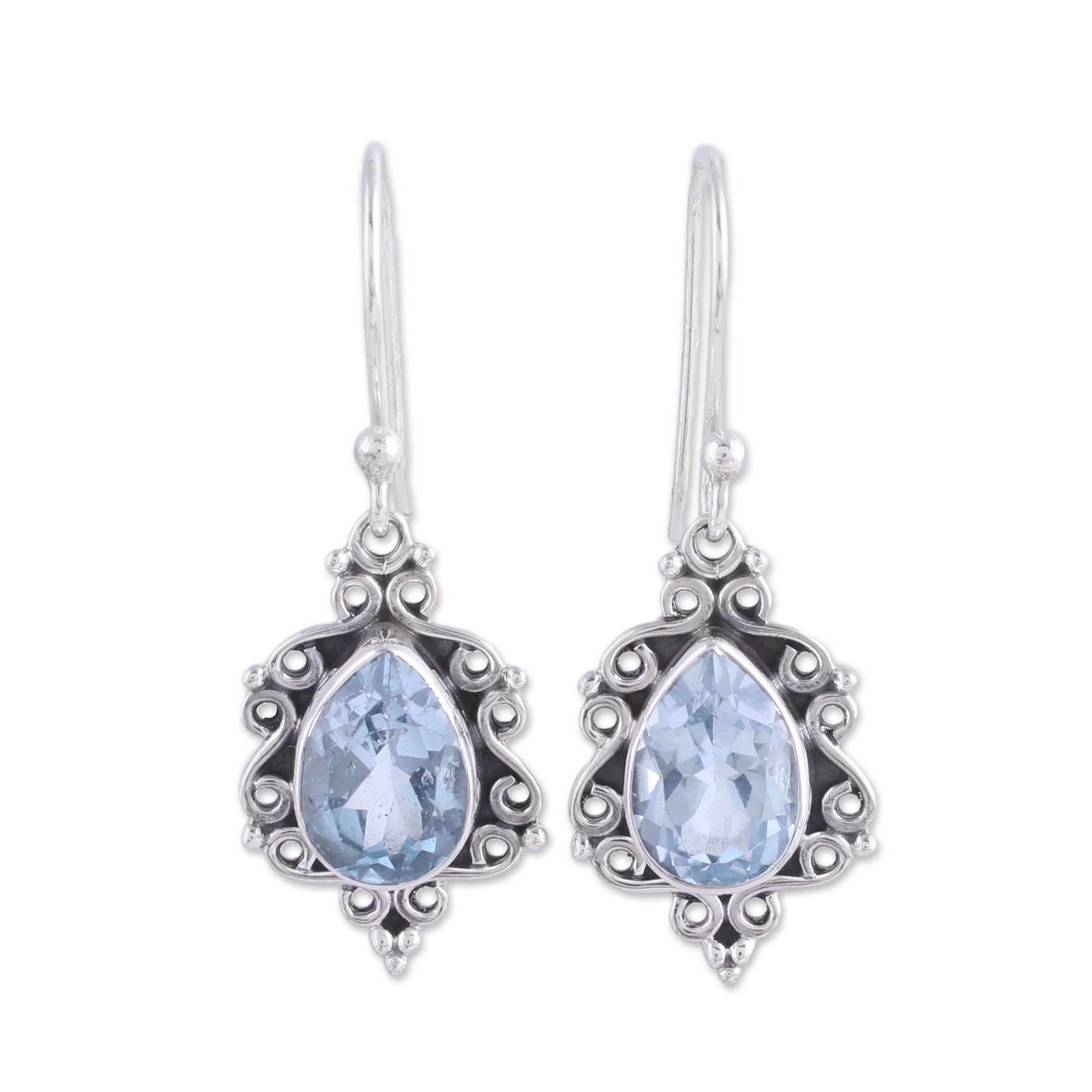 Premium Blue Topaz Dangle Earrings - Sterling Silver Elegance