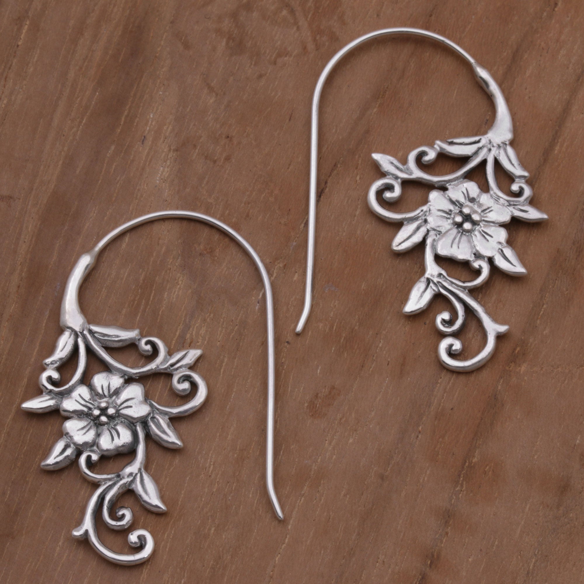 Premium Floral Vines Sterling Silver Drop Earrings - Handmade in Indonesia