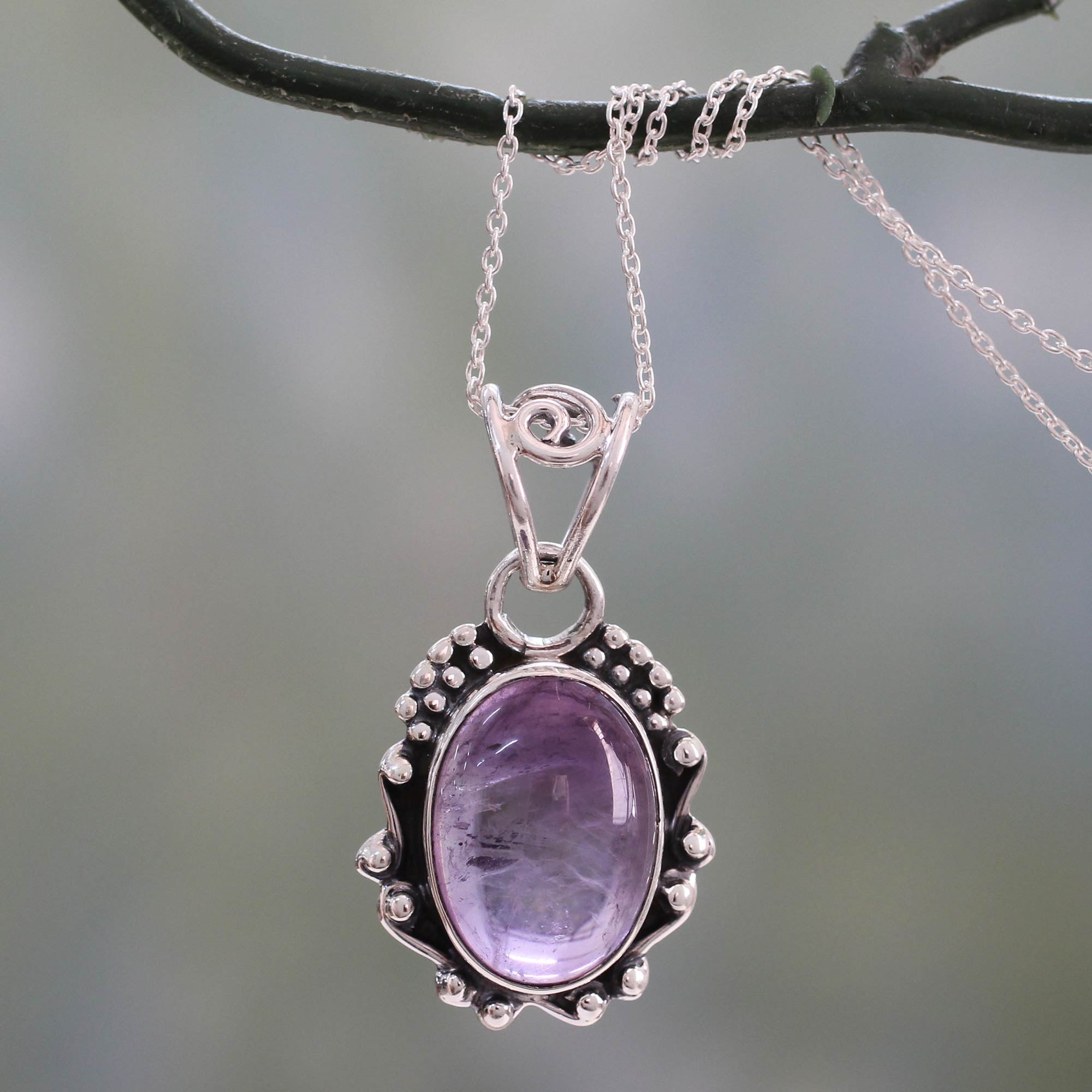 Premium Twilight Mist Amethyst Pendant Necklace - Sterling Silver Elegance