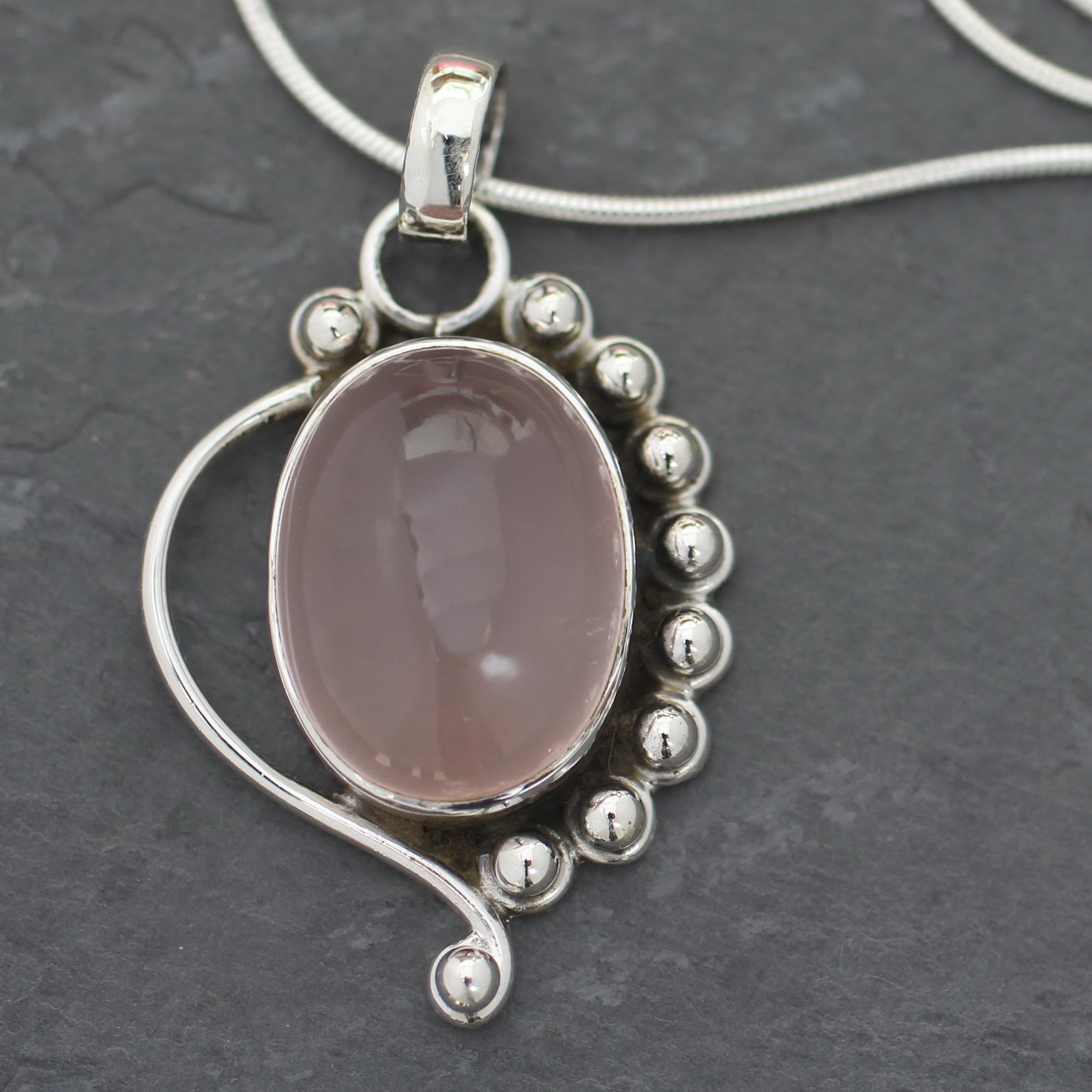 Premium Delhi Romance Sterling Silver & Rose Quartz Pendant Necklace