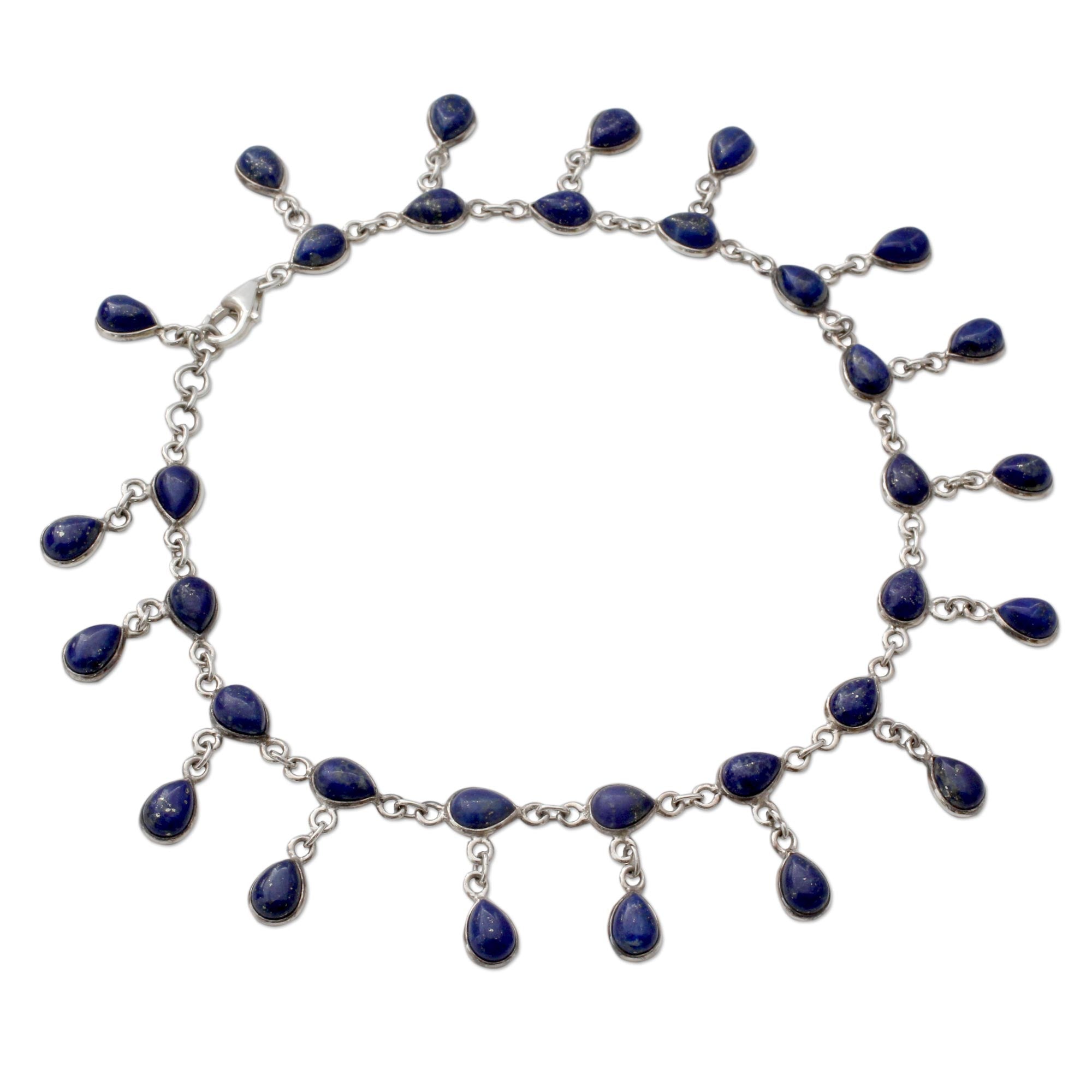 Premium Royal Dewdrops Lapis Lazuli & Silver Anklet - Ultimate Elegance