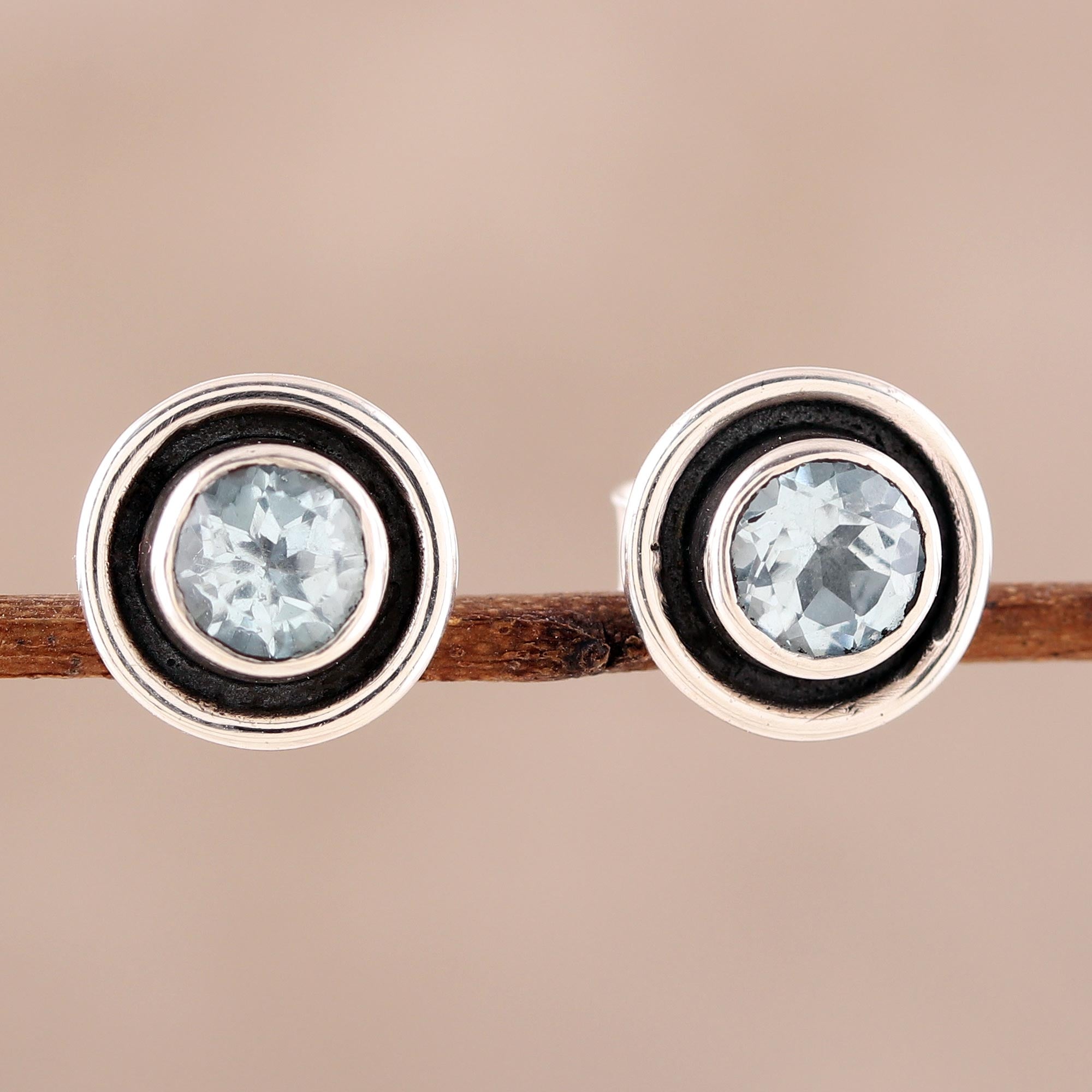 Premium Blue Topaz Stud Earrings - Handcrafted Sterling Silver Jewelry from India