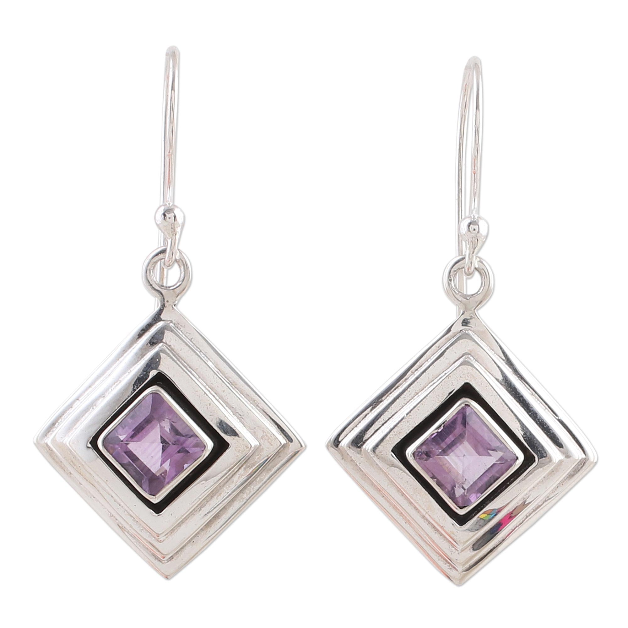 Premium Amethyst Dangle Earrings - Sterling Silver Modern Jewelry