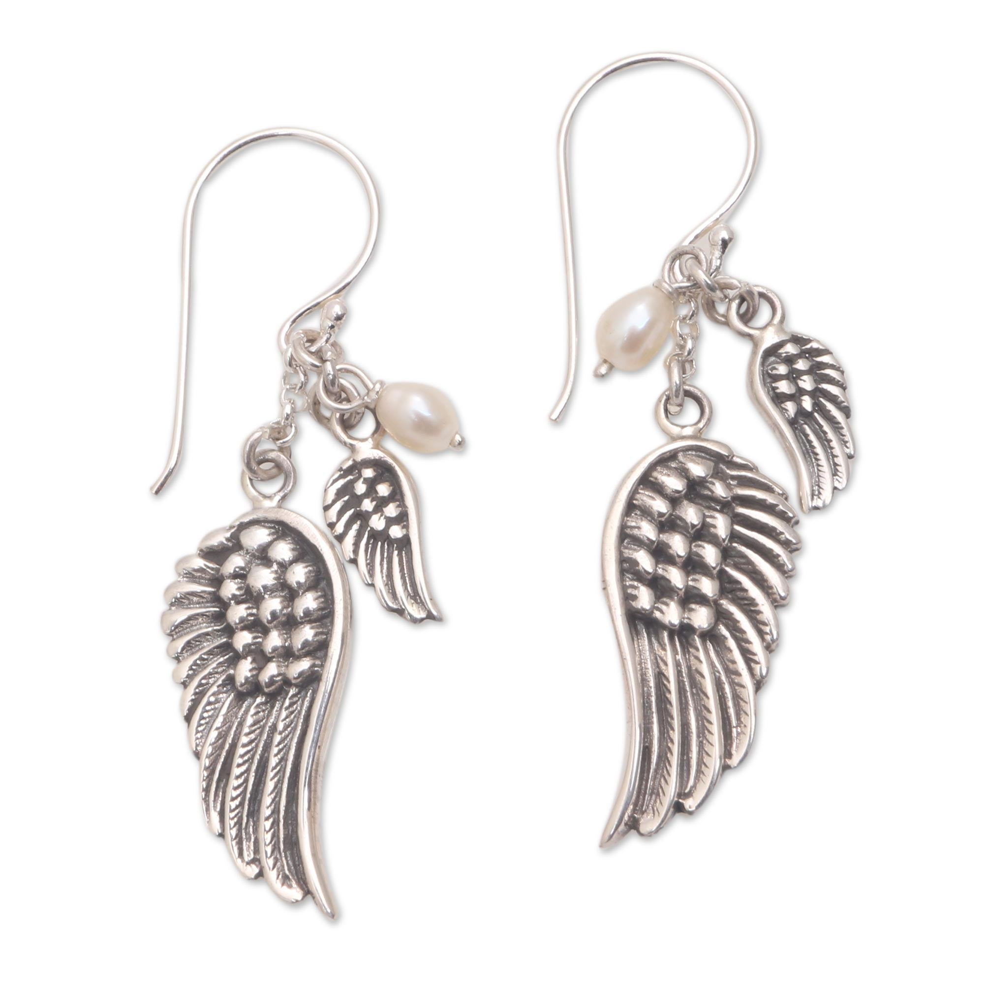 Premium Winged Glow Cultured Pearl Dangle Earrings – Handcrafted in Bali