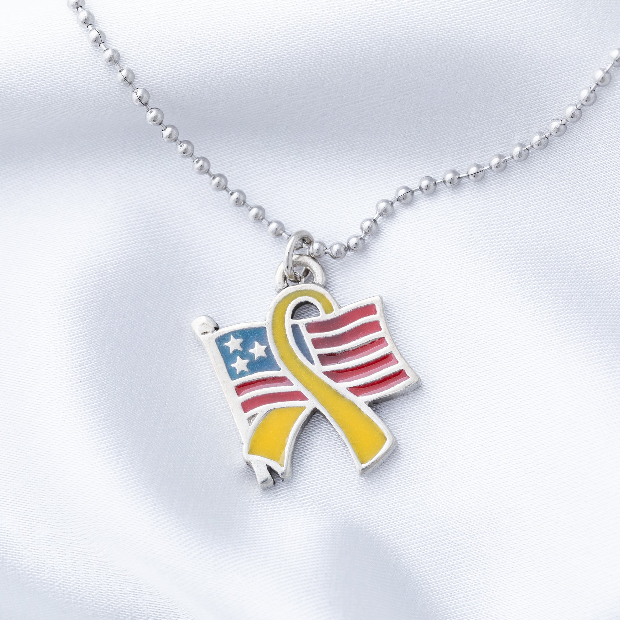 Premium Flag & Yellow Ribbon Necklace - Symbol of Bravery