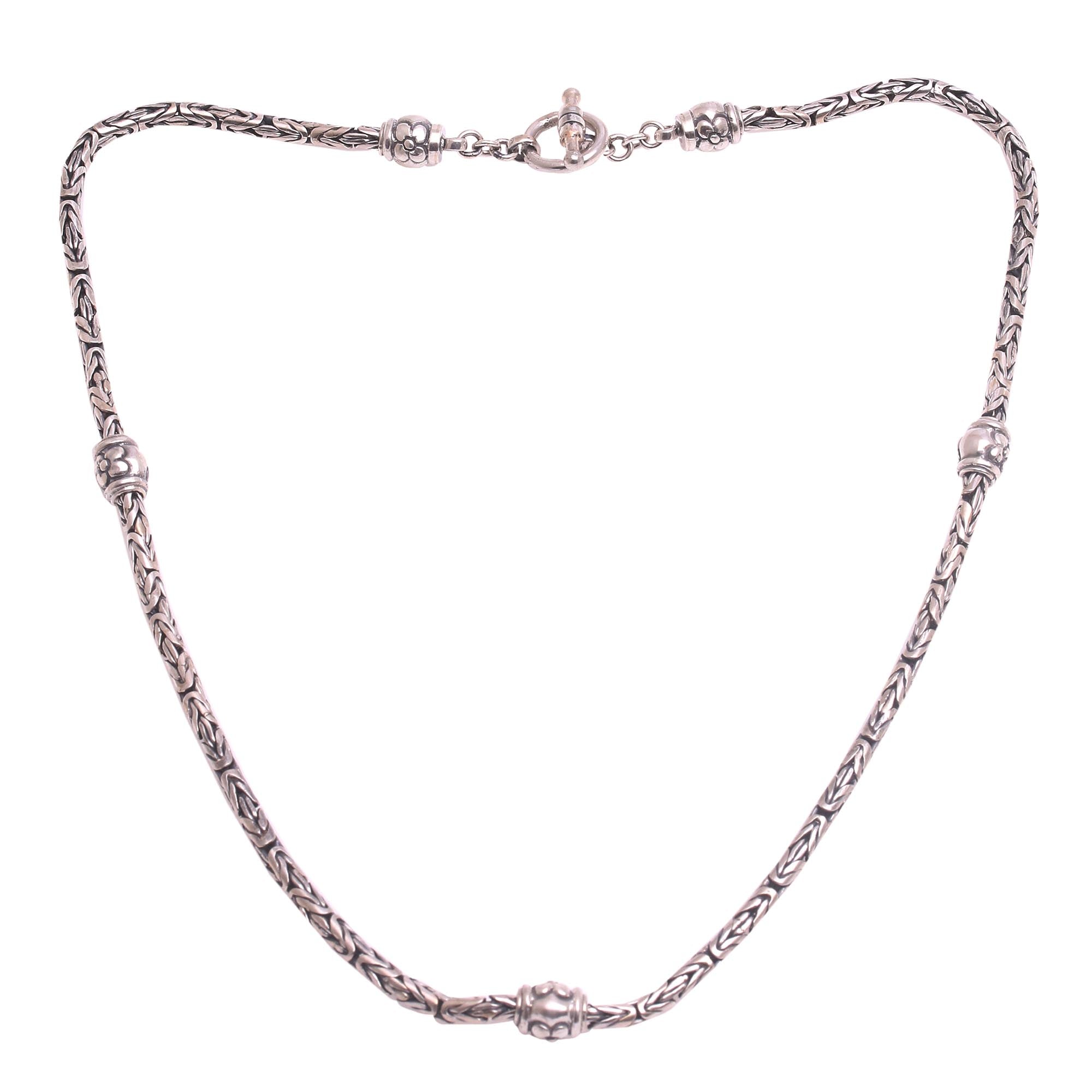 Premium Floral Borobudur Silver Necklace - Handcrafted Elegance