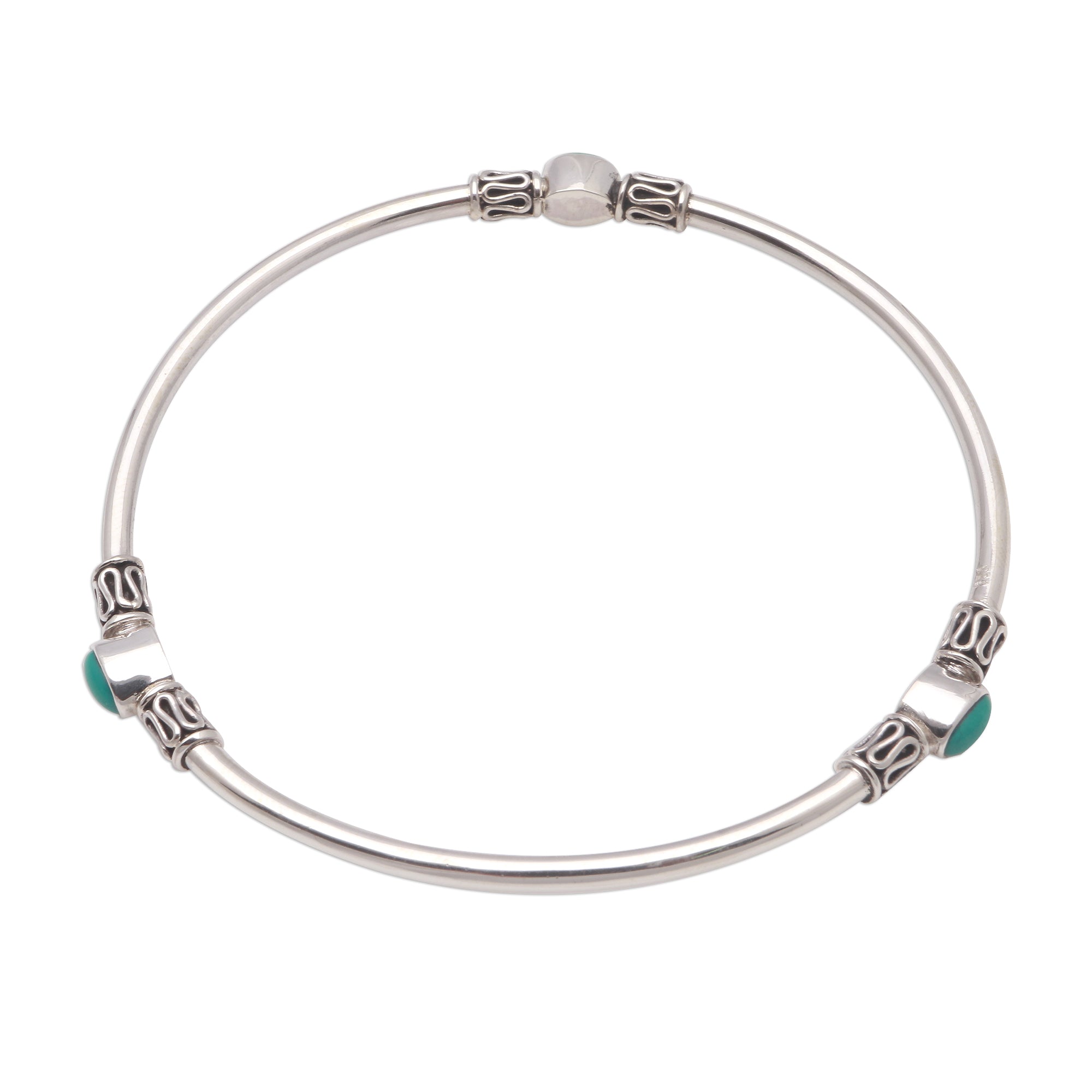 Premium Natural Turquoise Bangle Bracelet – Harmony of Three from Bali