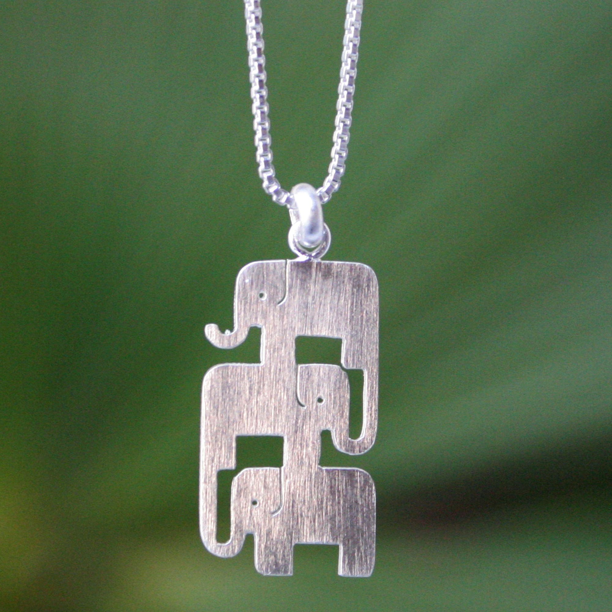 Premium Elephant Stack Sterling Silver Pendant Necklace - Handmade in Thailand