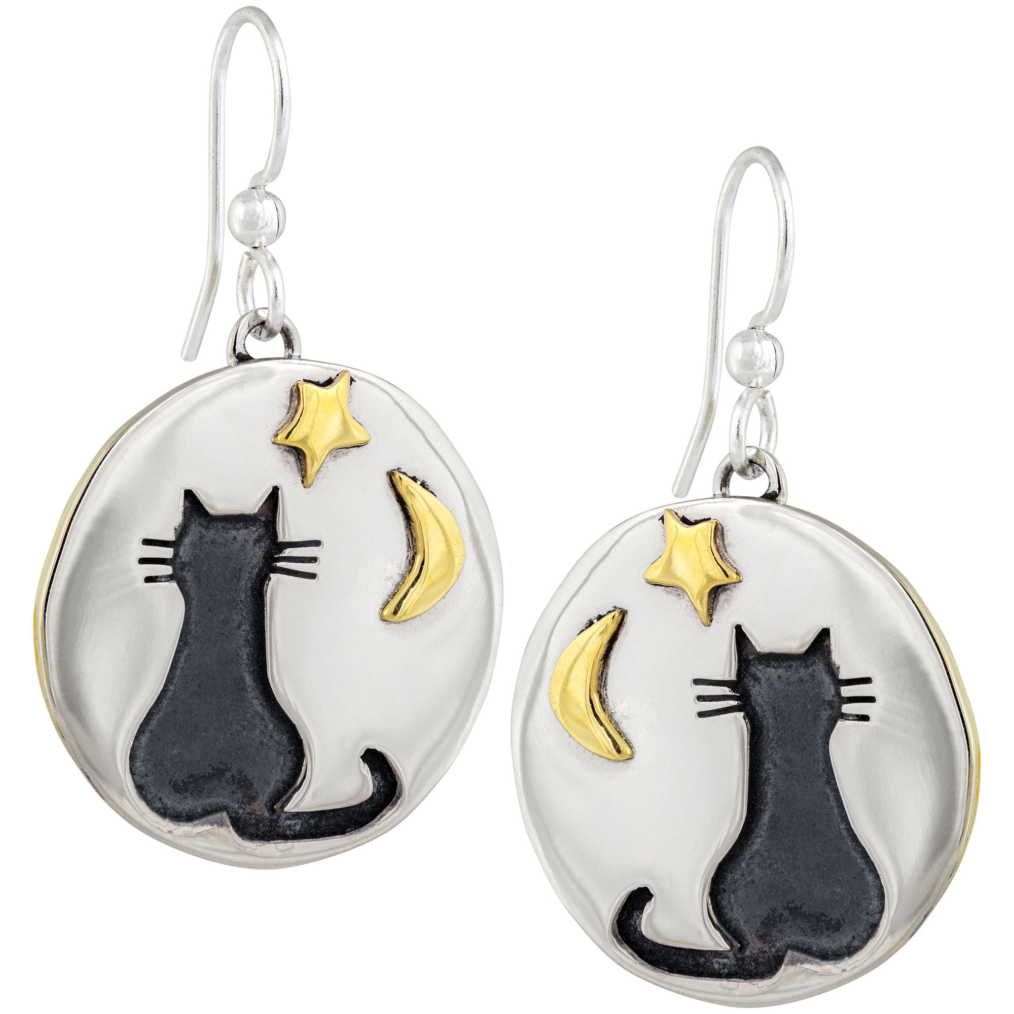 Premium Moonlight Kitty Cat Mixed Metal Earrings - Handcrafted Elegance