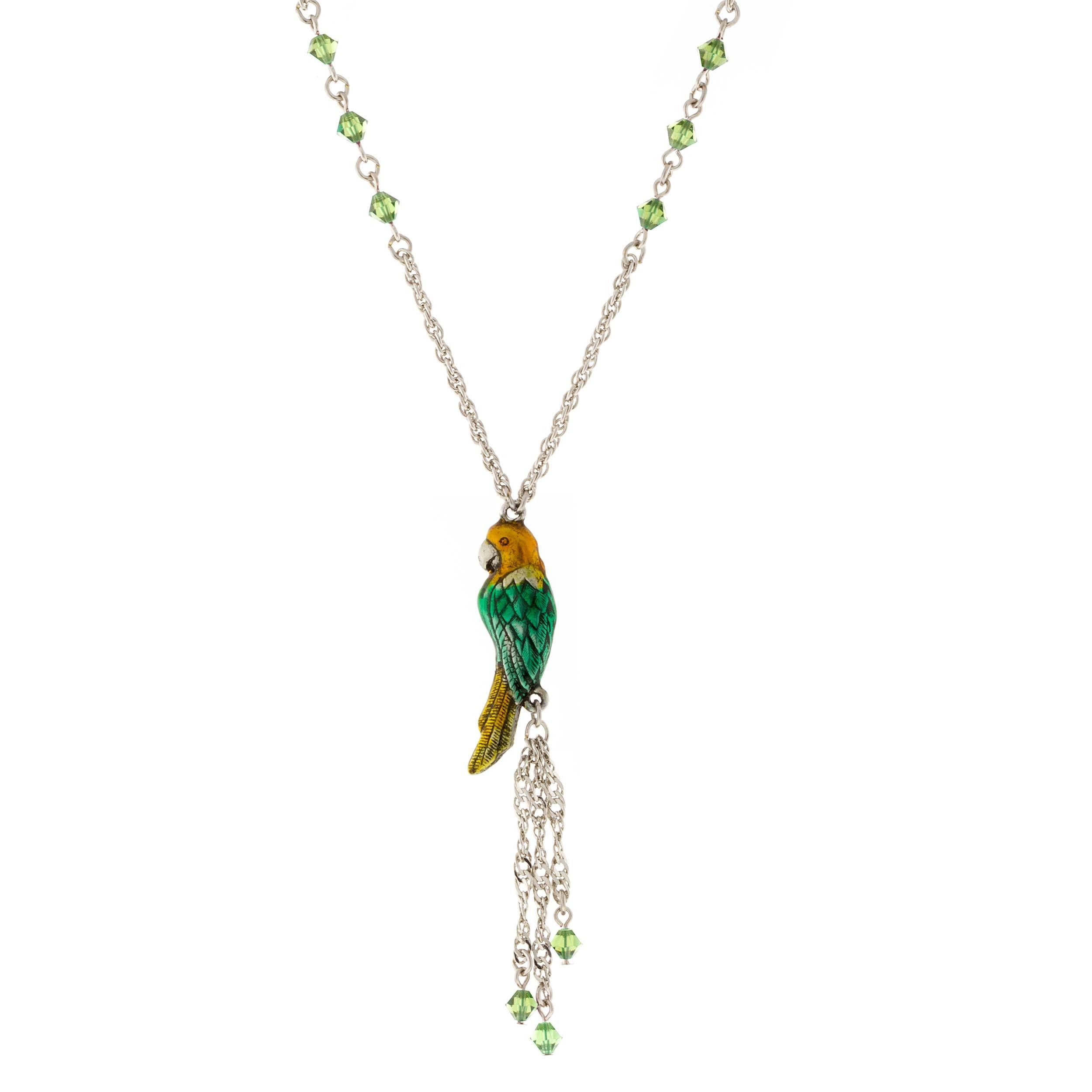 Premium 1928 Jewelry® Silver Tone Enamel Parrot Necklace with Crystal Beads