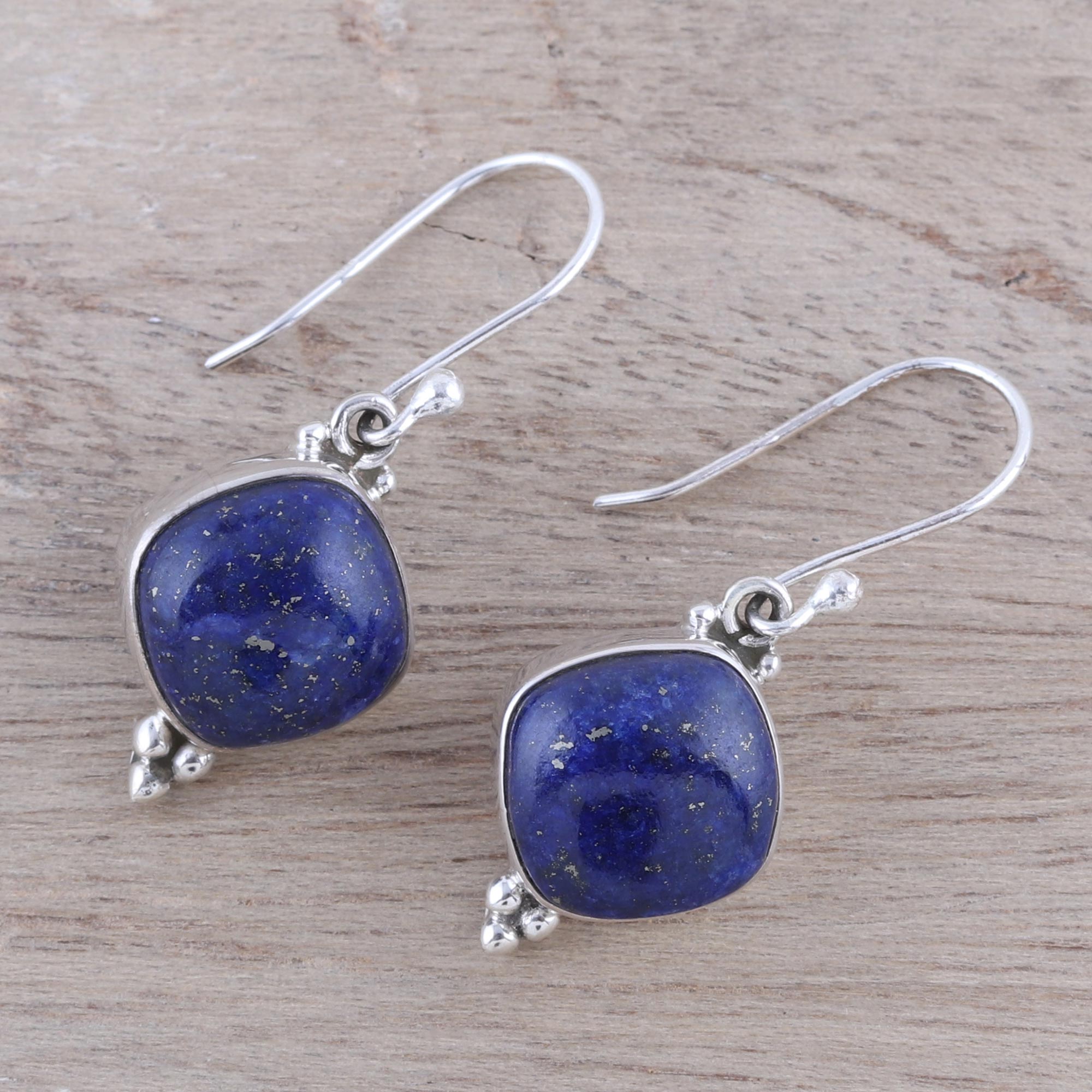 Premium Lapis Lazuli Dangle Earrings - Handcrafted Sterling Silver Jewelry from India