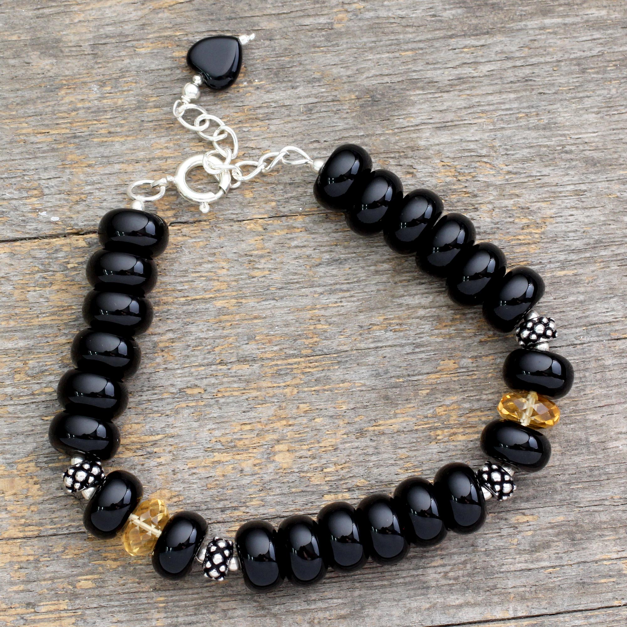 Premium Heart Style Fair Trade Onyx & Citrine Bracelet