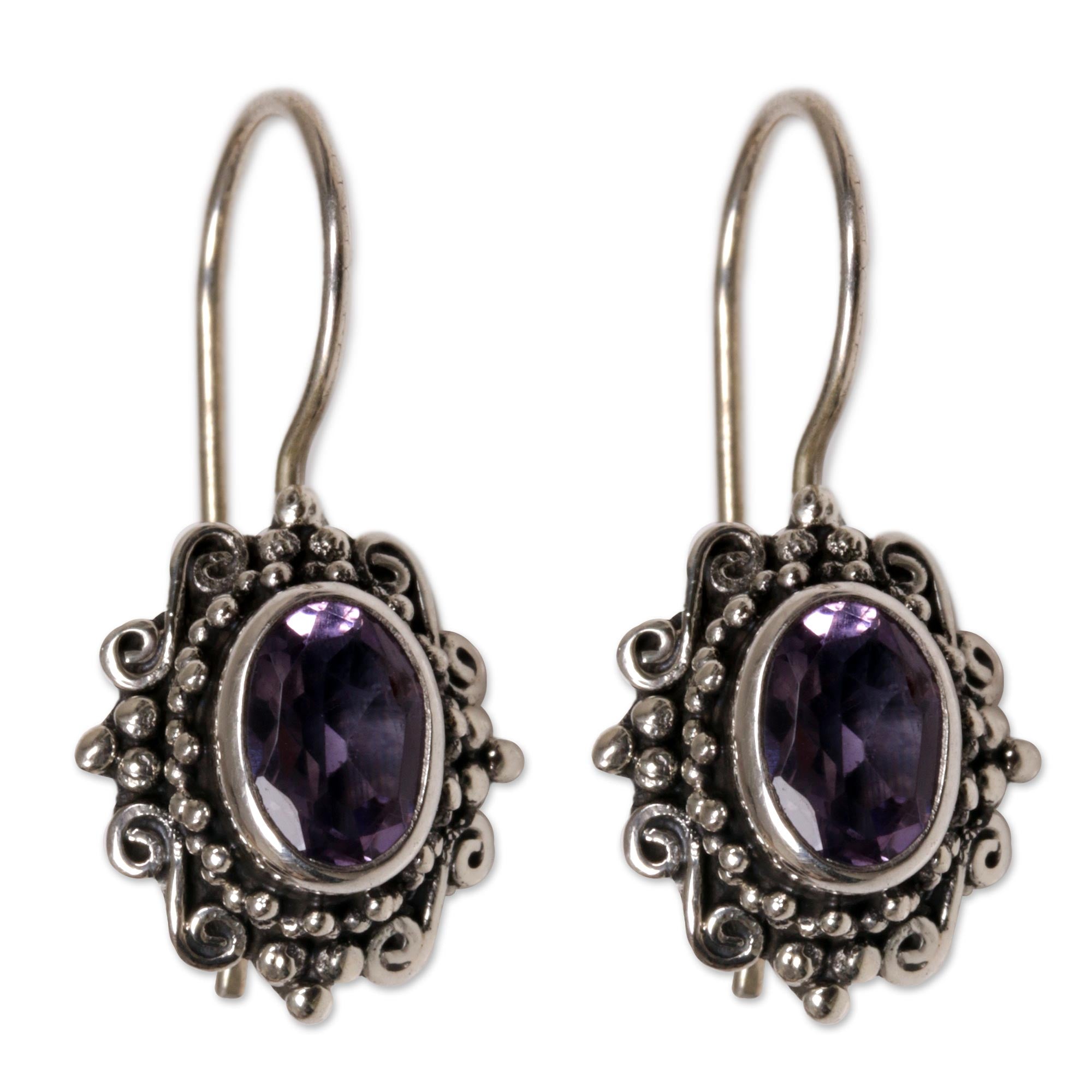 Premium Handcrafted Amethyst Sterling Silver Drop Earrings - Nature's Mirrors Collection