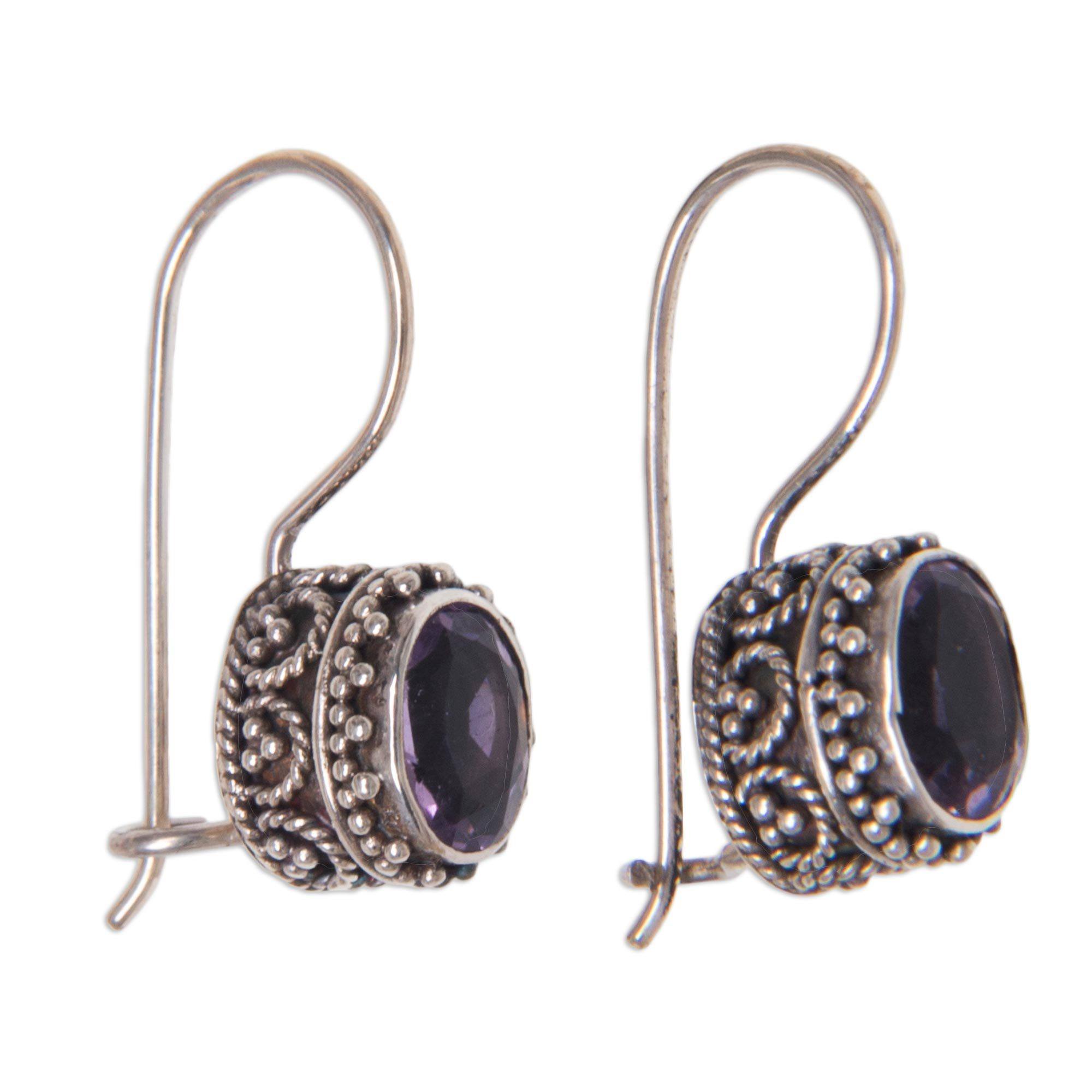 Premium Amethyst & Sterling Silver Drop Earrings - Handcrafted Elegance