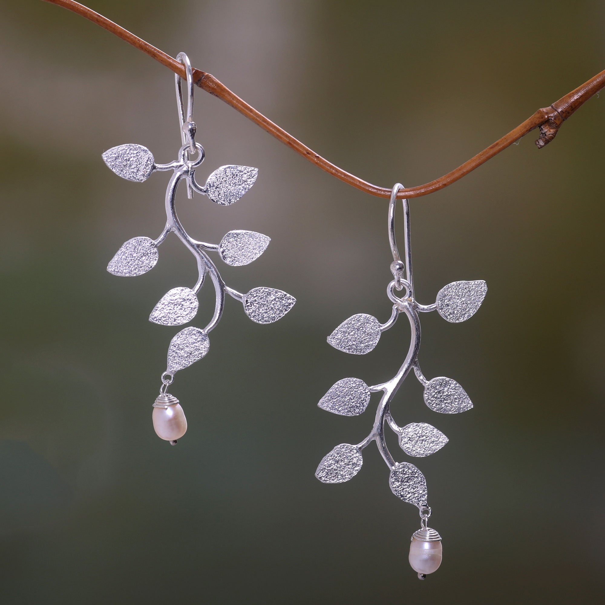 Premium White Forest Pearl Dangle Earrings