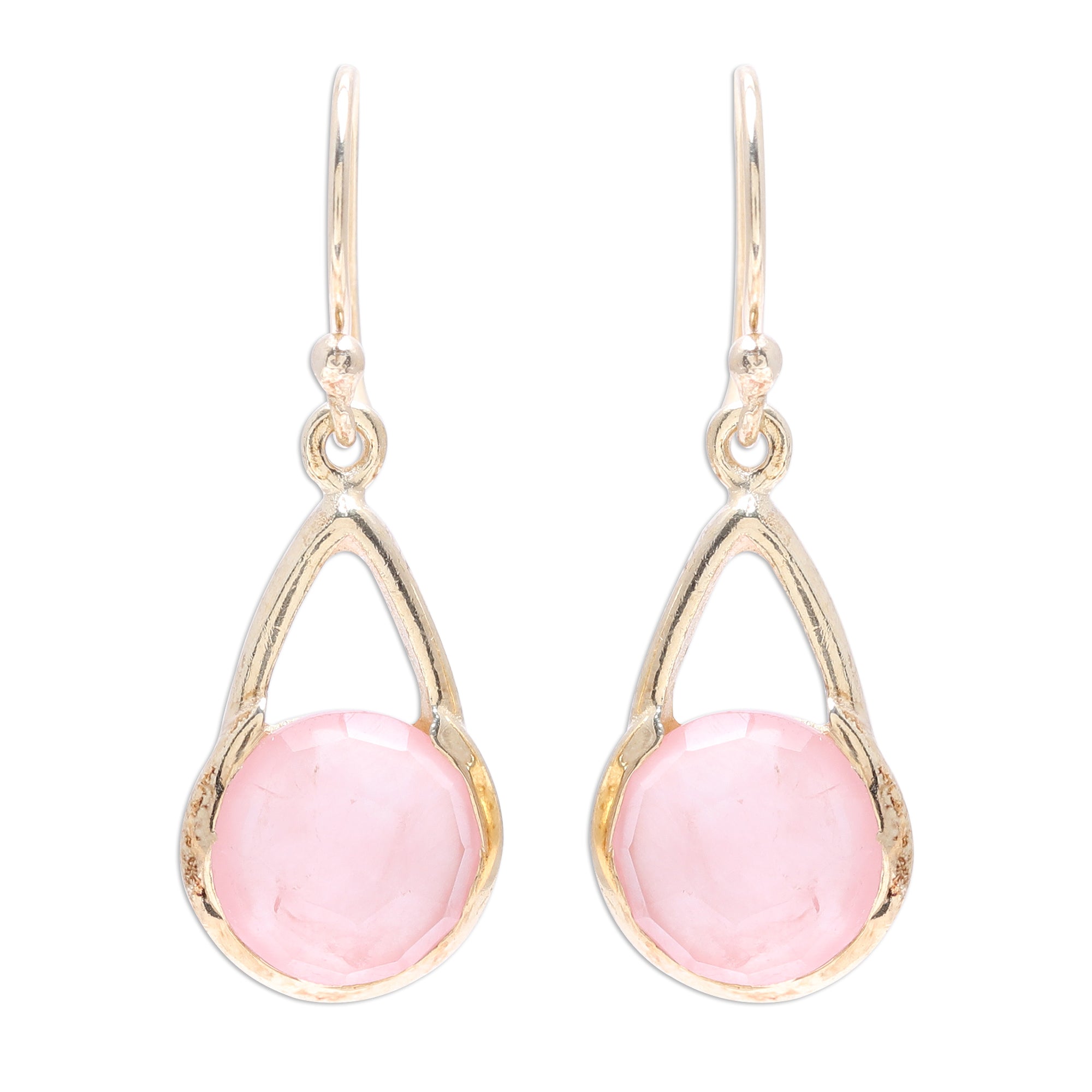 Premium Gold Plated Rose Quartz Dangle Earrings - Elegant Indian Design