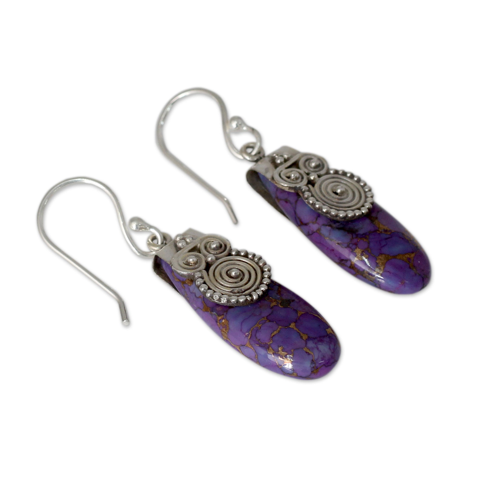 Premium Purple Enigma Fair Trade Earrings - Sterling Silver & Turquoise