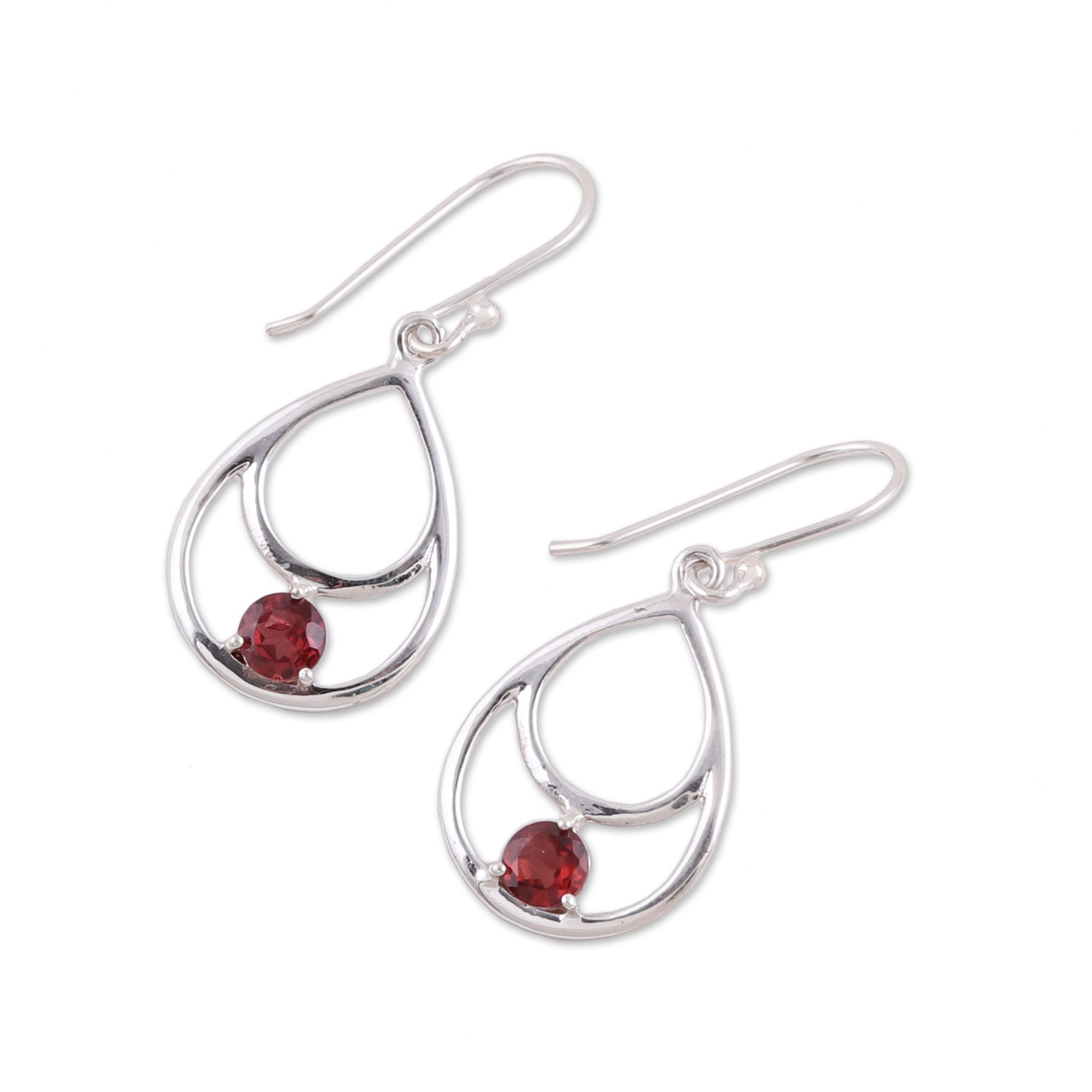 Premium Dawn's Dew Garnet & Sterling Silver Double Teardrop Dangle Earrings