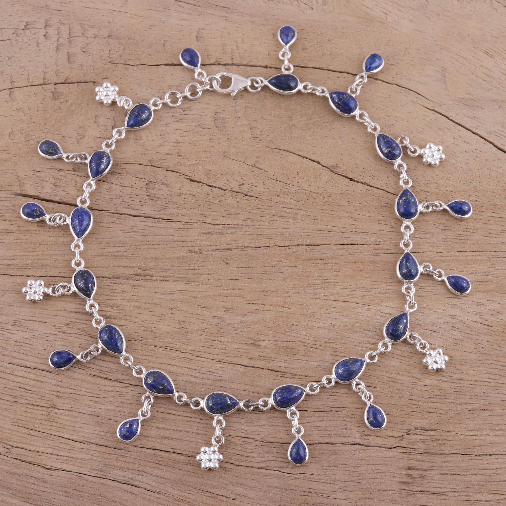 Premium Handmade Lapis Lazuli Sterling Silver Anklet – Elegant & Modern Jewelry