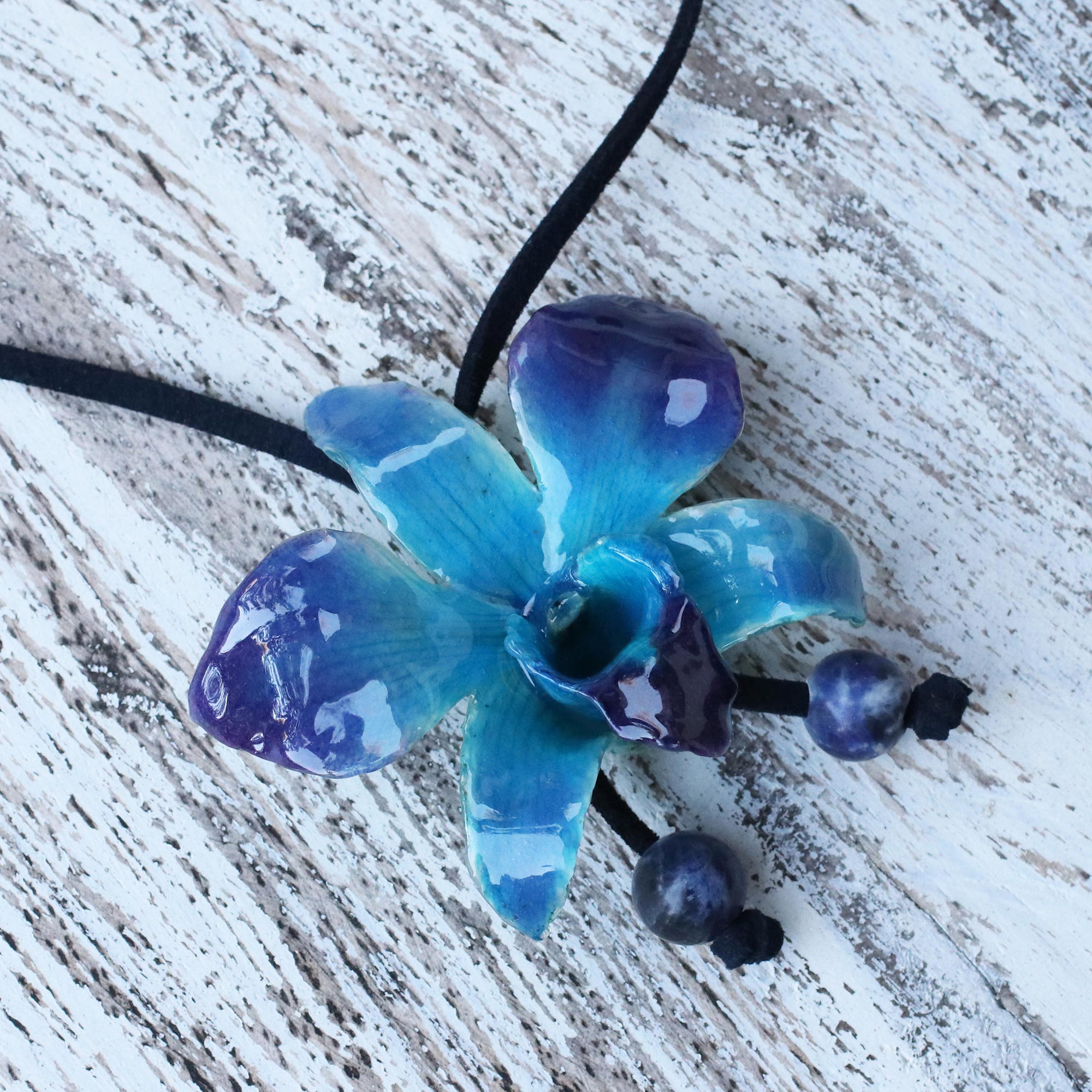 Premium Midnight Blue Orchid & Sodalite Adjustable Lariat Necklace