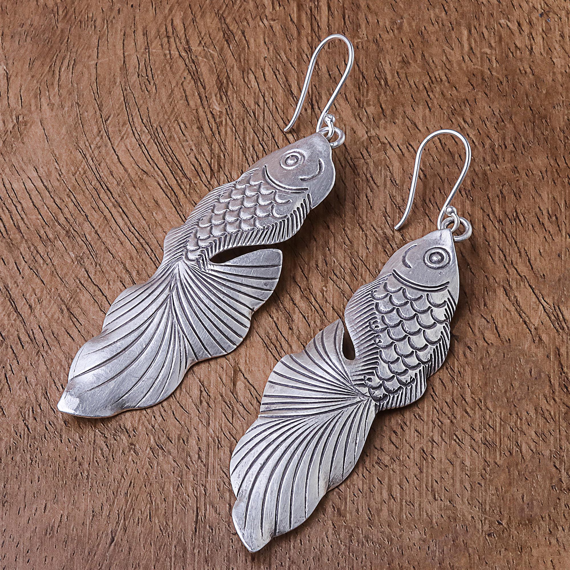 Premium Goldfish Bliss Sterling Silver Dangle Earrings - Handcrafted in Thailand