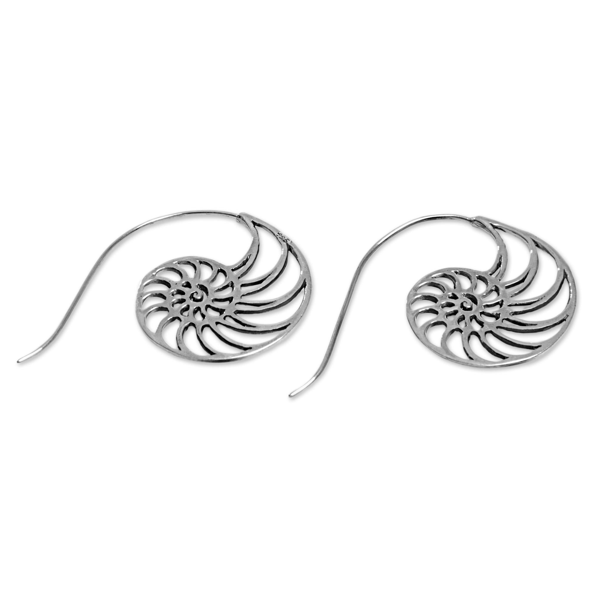 Premium Spiral Nautilus Shell Drop Earrings - Handmade Sterling Silver