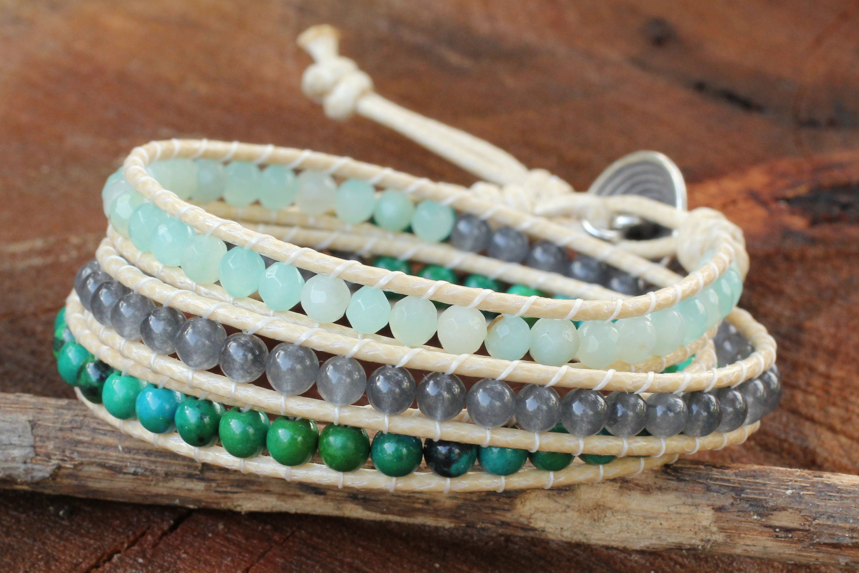 Premium Thai Handcrafted Amazonite & Quartz Wrap Bracelet - Embrace Serenity