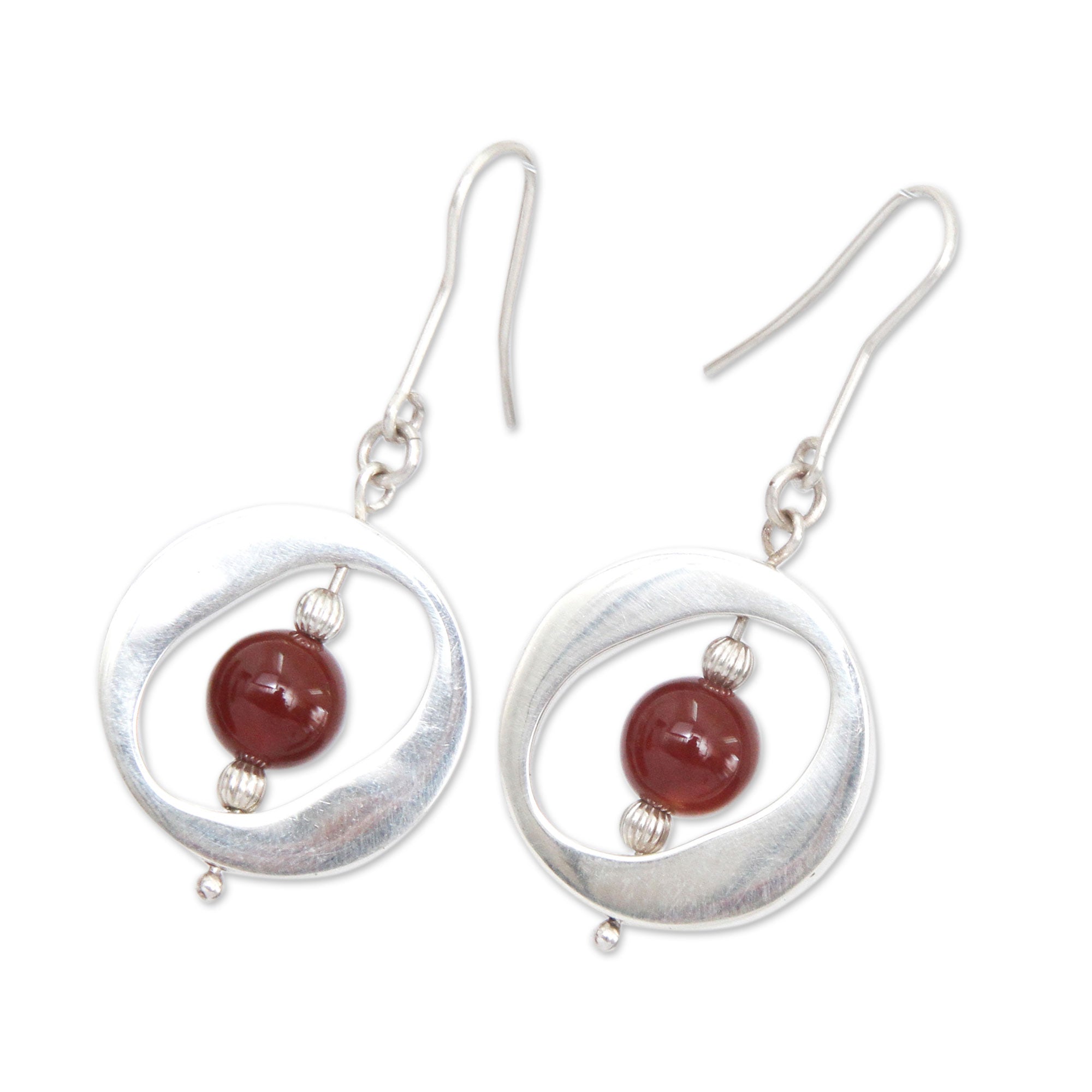 Premium Contemporary Oval Window Silver & Carnelian Earrings - Handcrafted Elegance