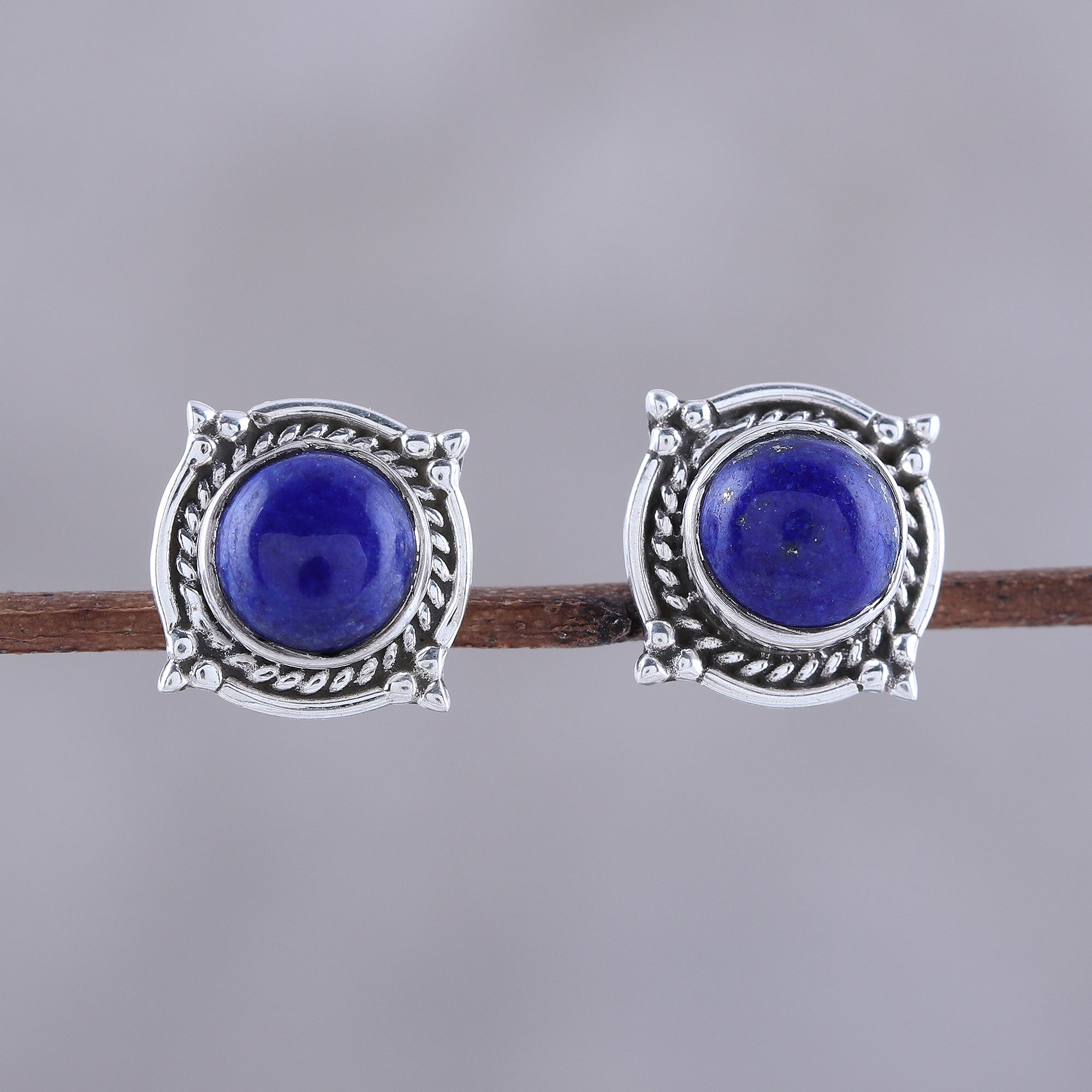 Premium Lapis Lazuli Stud Earrings - Elegant Indian Sterling Silver Design