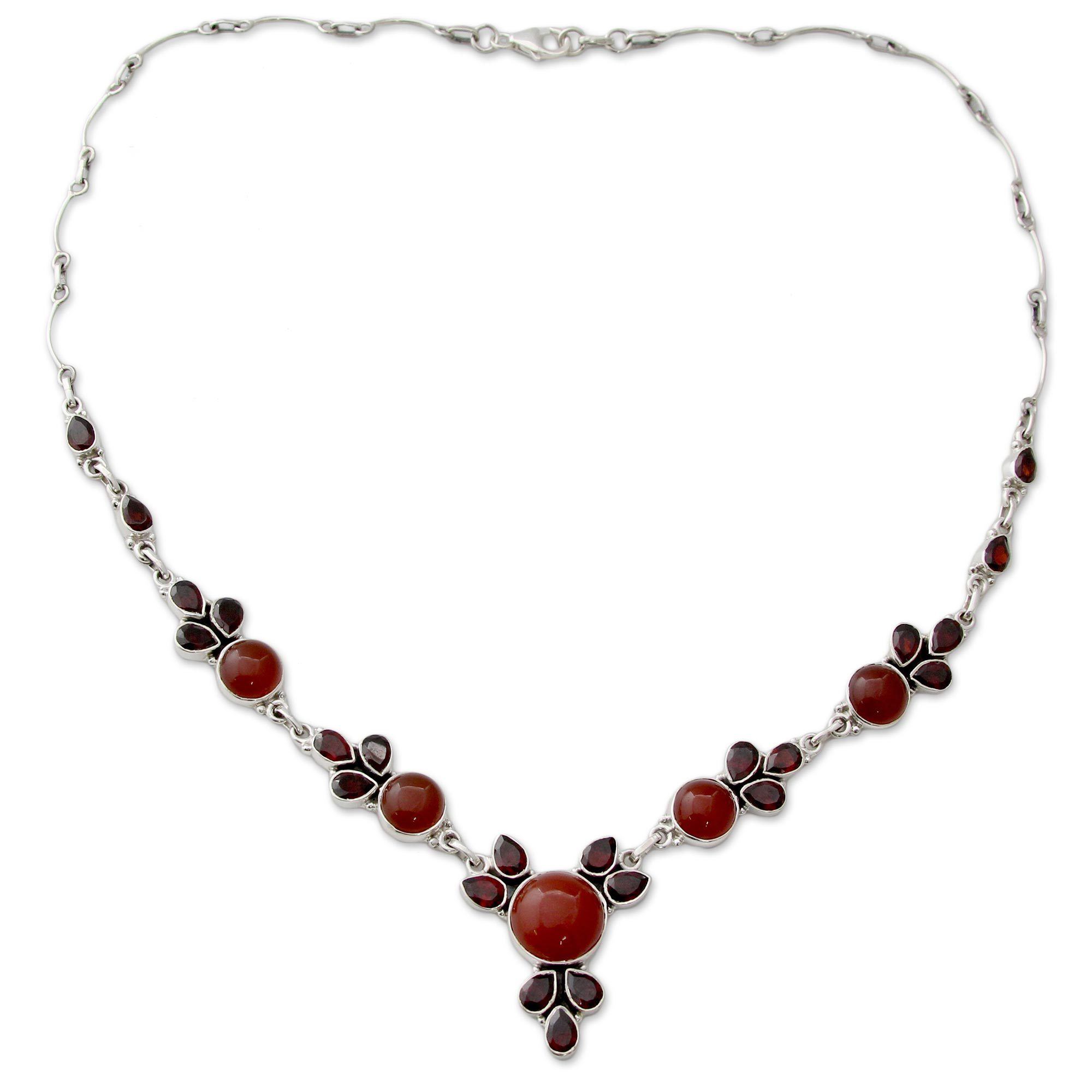 Premium Rose Blossom Garnet & Carnelian Necklace - Handcrafted Elegance